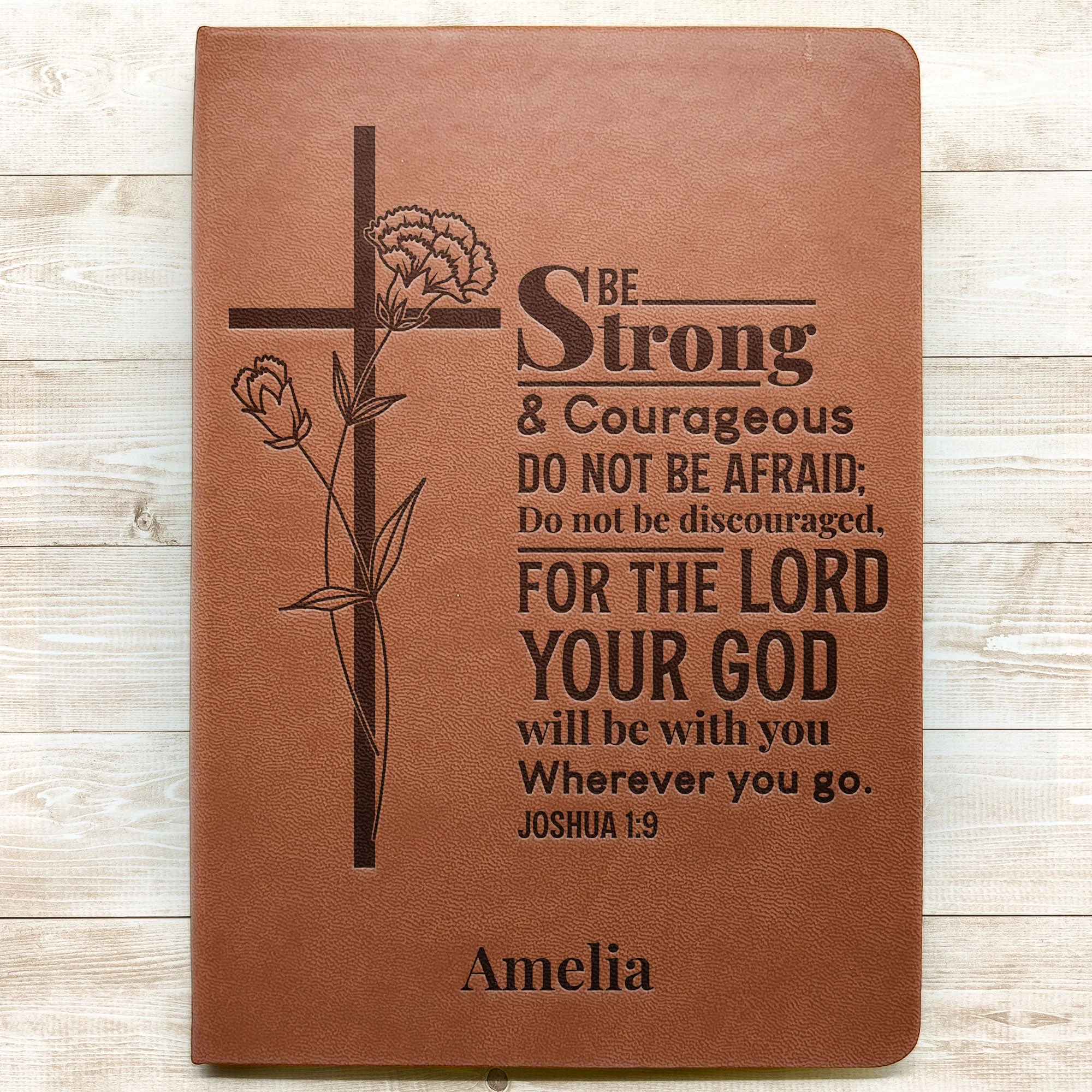 Be Strong And Courageous Christian Gift Bible Journal - Personalized Leather Journal - Image 4