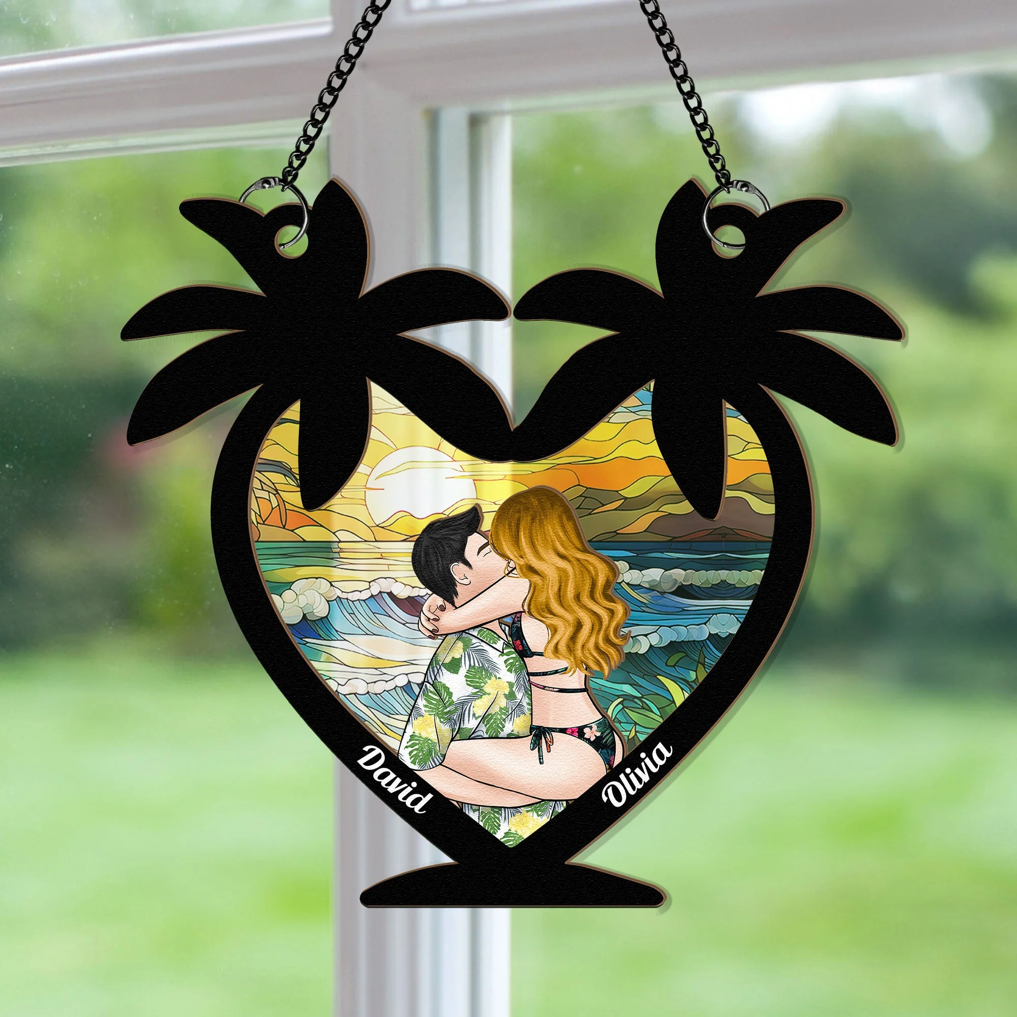 Beach Couple - Personalized Window Hanging Suncatcher Ornament - Image 2