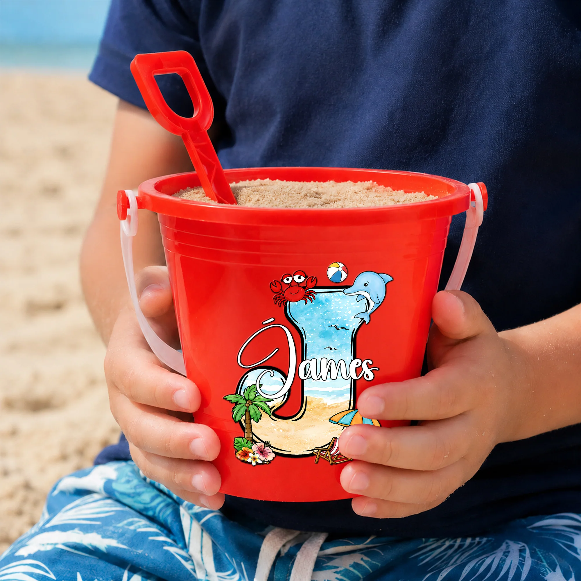 Beach Initials With Name - Personalized Beach Bucket - Image 4