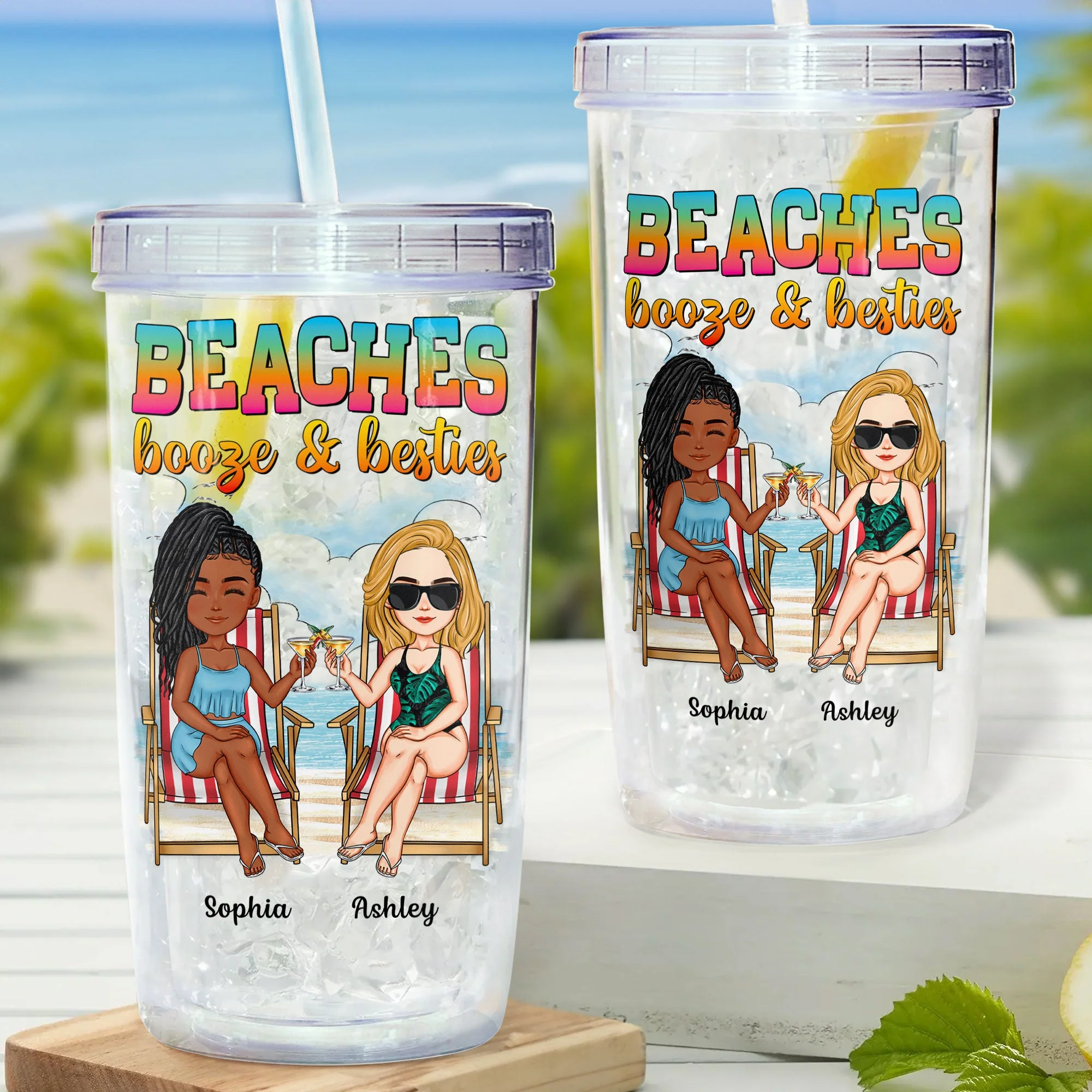 Beaches Booze & Besties - Personalized Acrylic Tumbler With Straw - Image 2