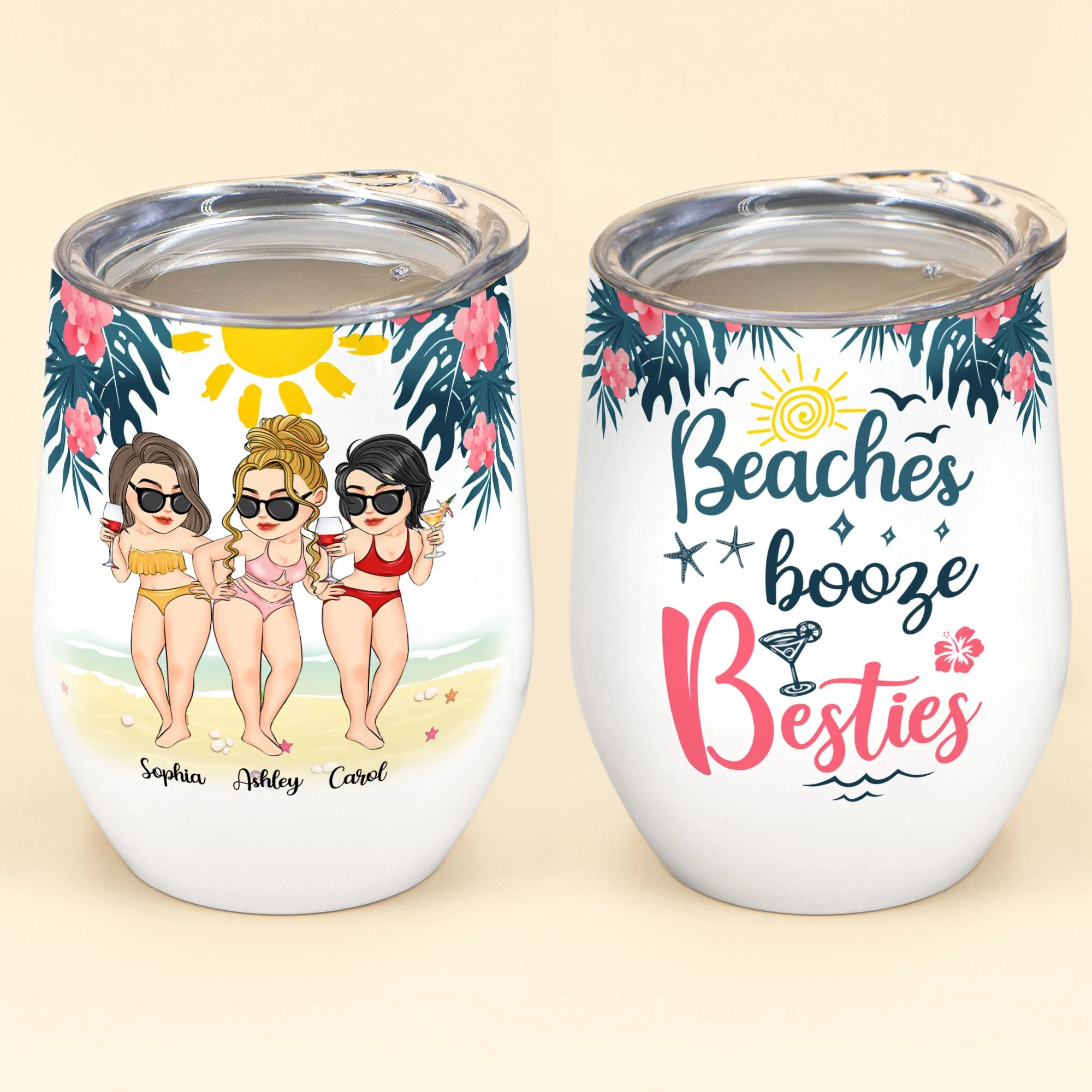 Beaches, Booze & Besties - Personalized Wine Tumbler - Birthday, Funny, Summer Gift For Beach Lovers , Besties, Soul Sisters, Sistas, Bff, Friends - Image 2