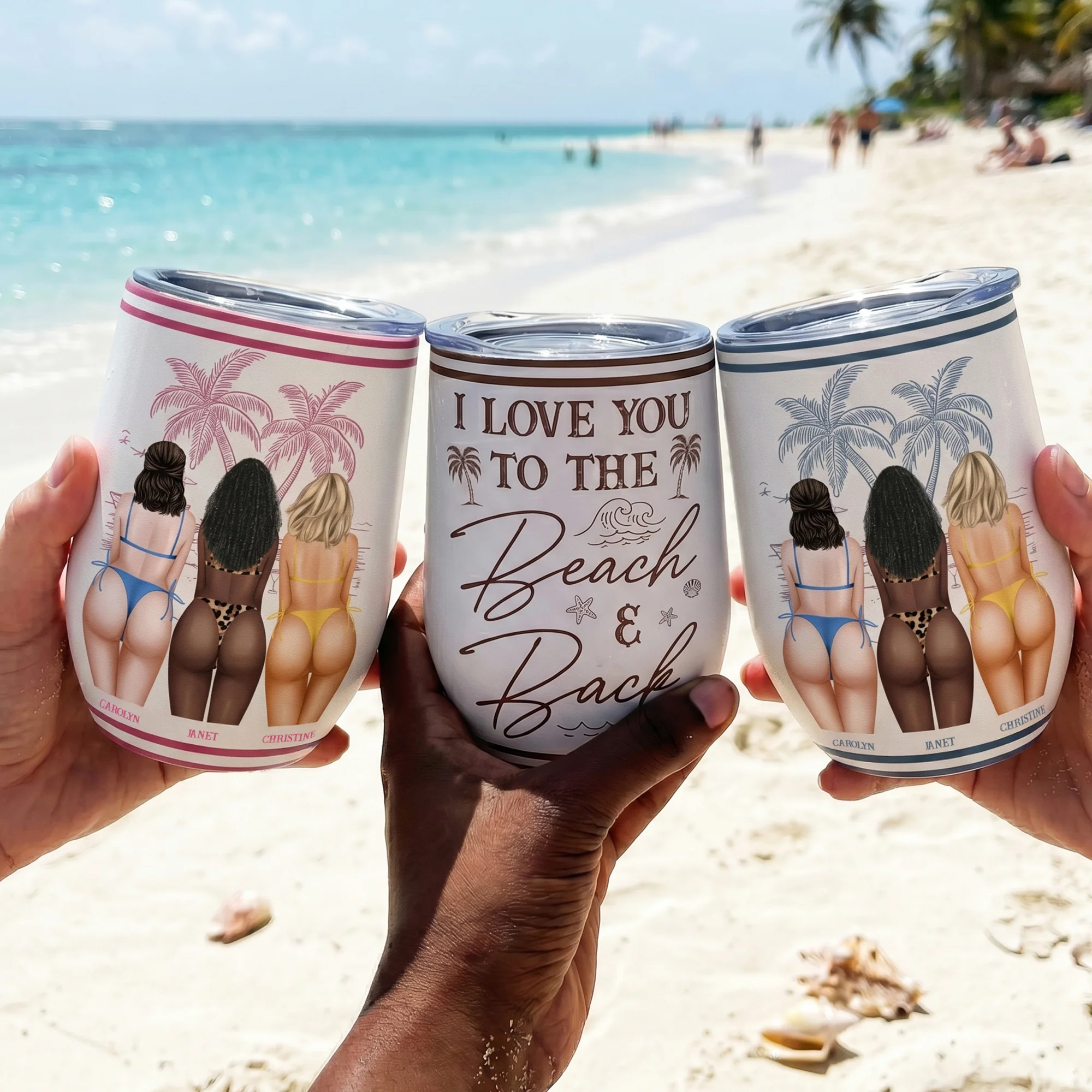 Beaches, Booze & Besties - Personalized Wine Tumbler - Image 2