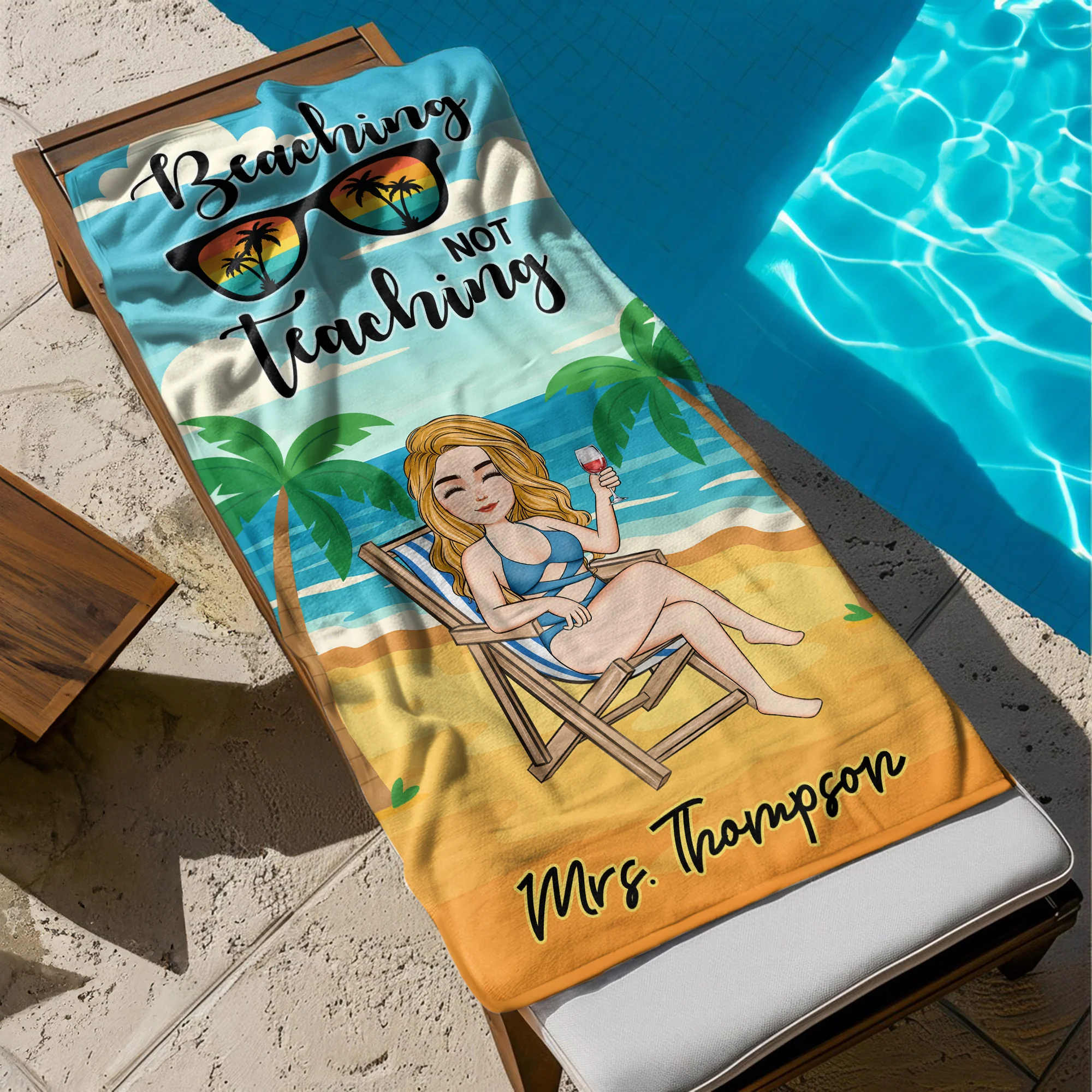 Beaching Not Teaching Teacher Summer Vibes - Personalized Quick-Dry Beach Towel - Image 5