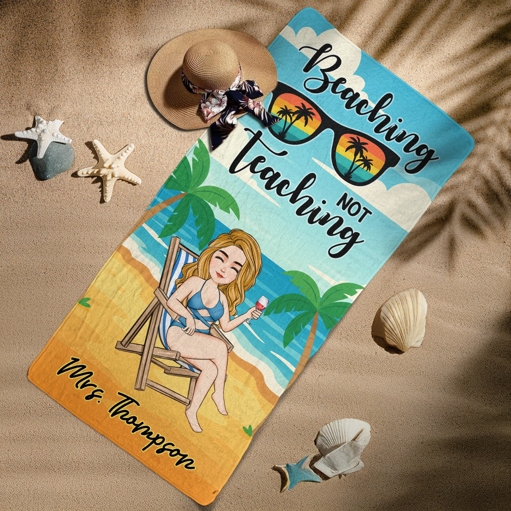 Beaching Not Teaching Teacher Summer Vibes - Personalized Quick-Dry Beach Towel - Image 8