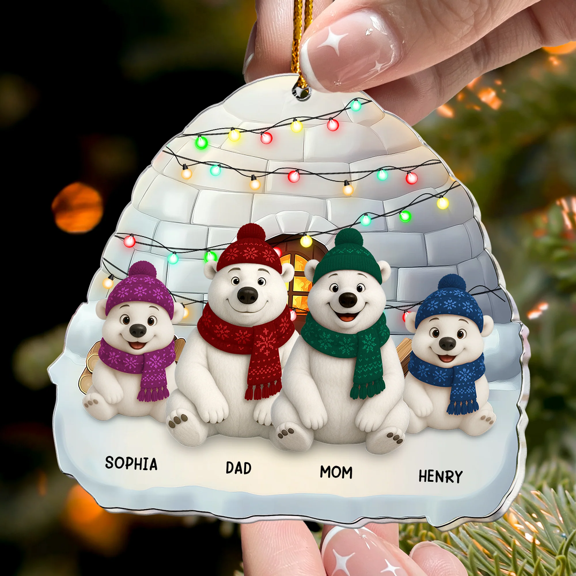 Bear Family - Christmas Version - Personalized Acrylic Ornament - Image 2