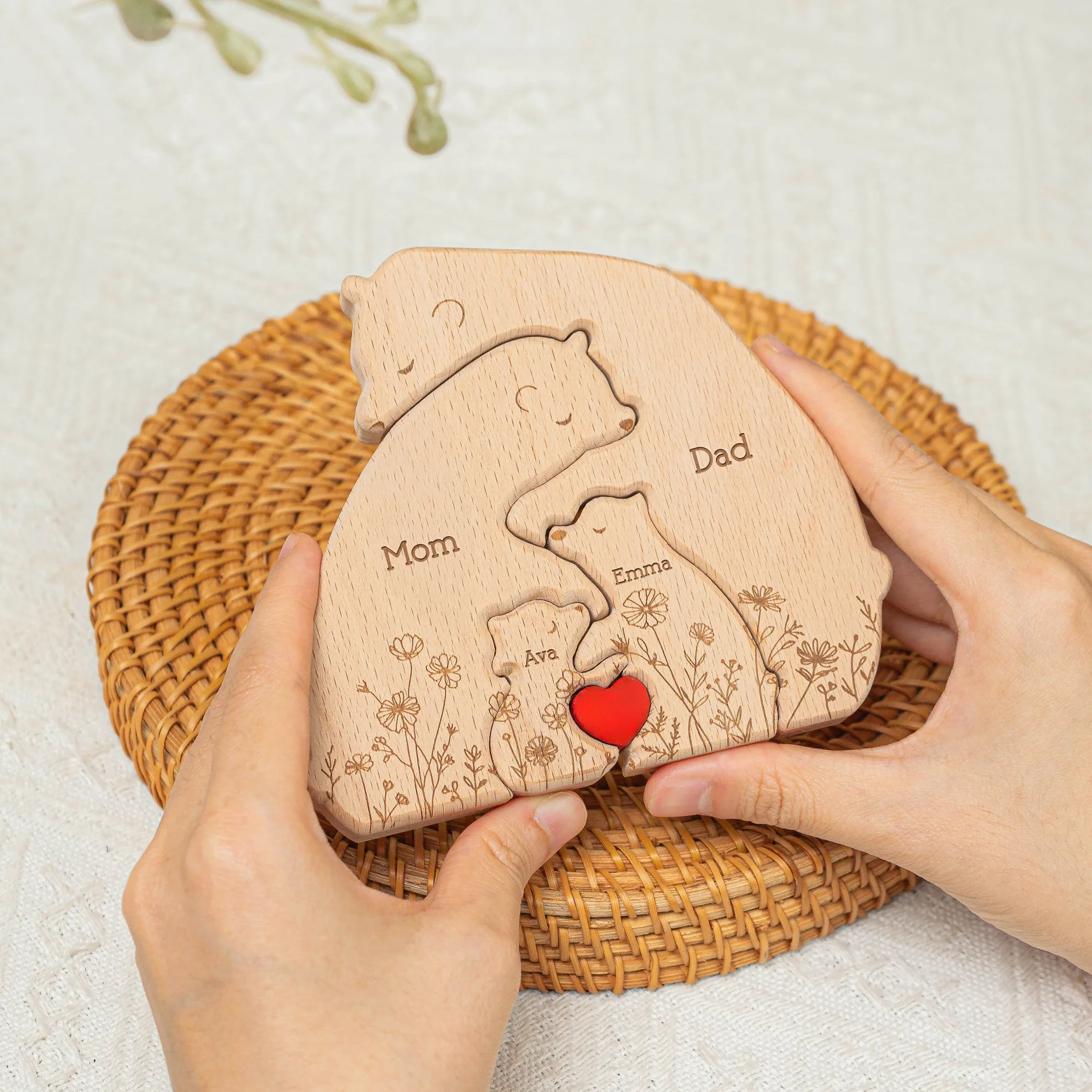 Bear Family Custom Name Floral Version - Personalized Wooden Bear Family Puzzle - Image 2