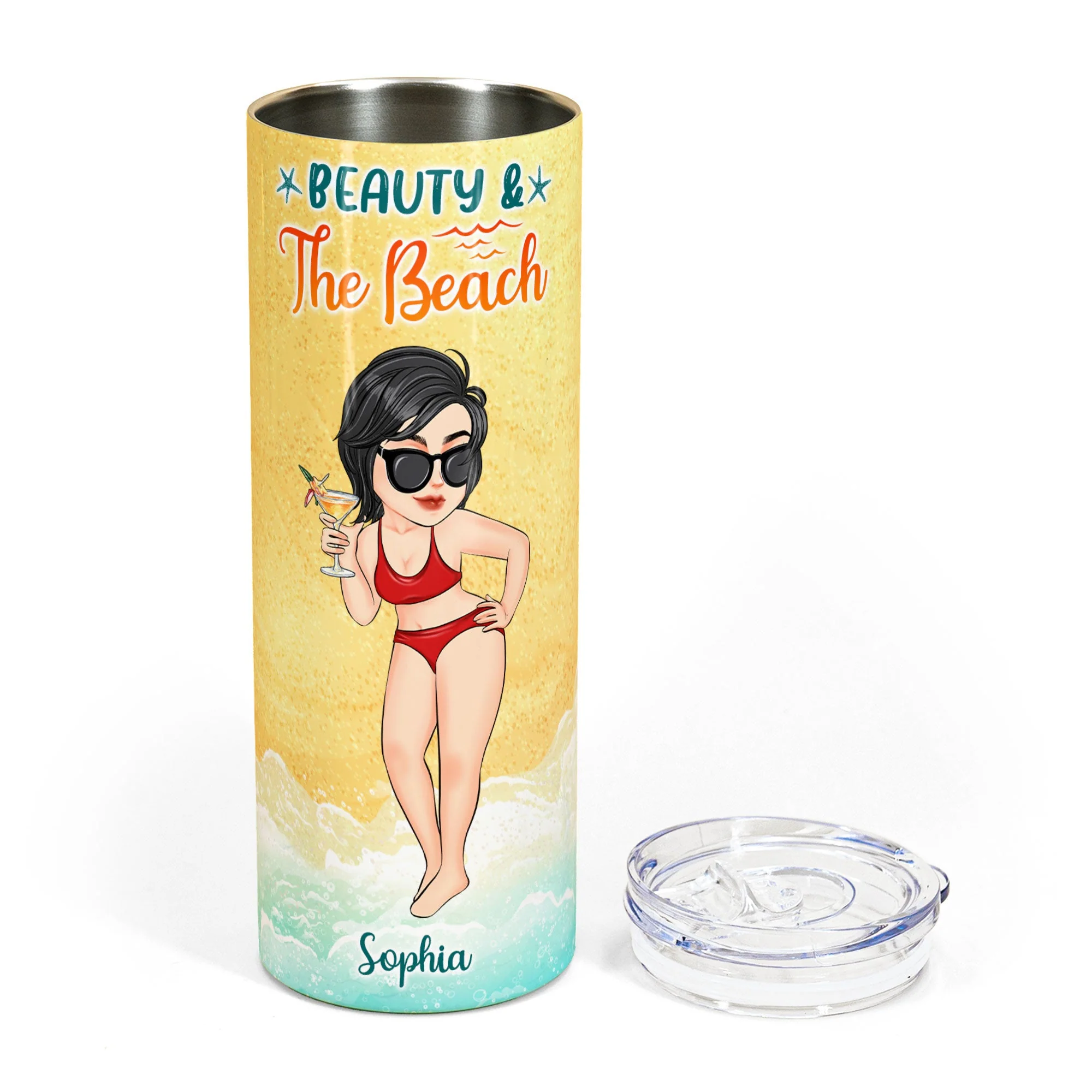 Beauty And The Beach - Personalized Skinny Tumbler - SummerGift For Her, Girl, Beach Lover, Vacation, Trippin' Gift, Cruisin' - Image 4