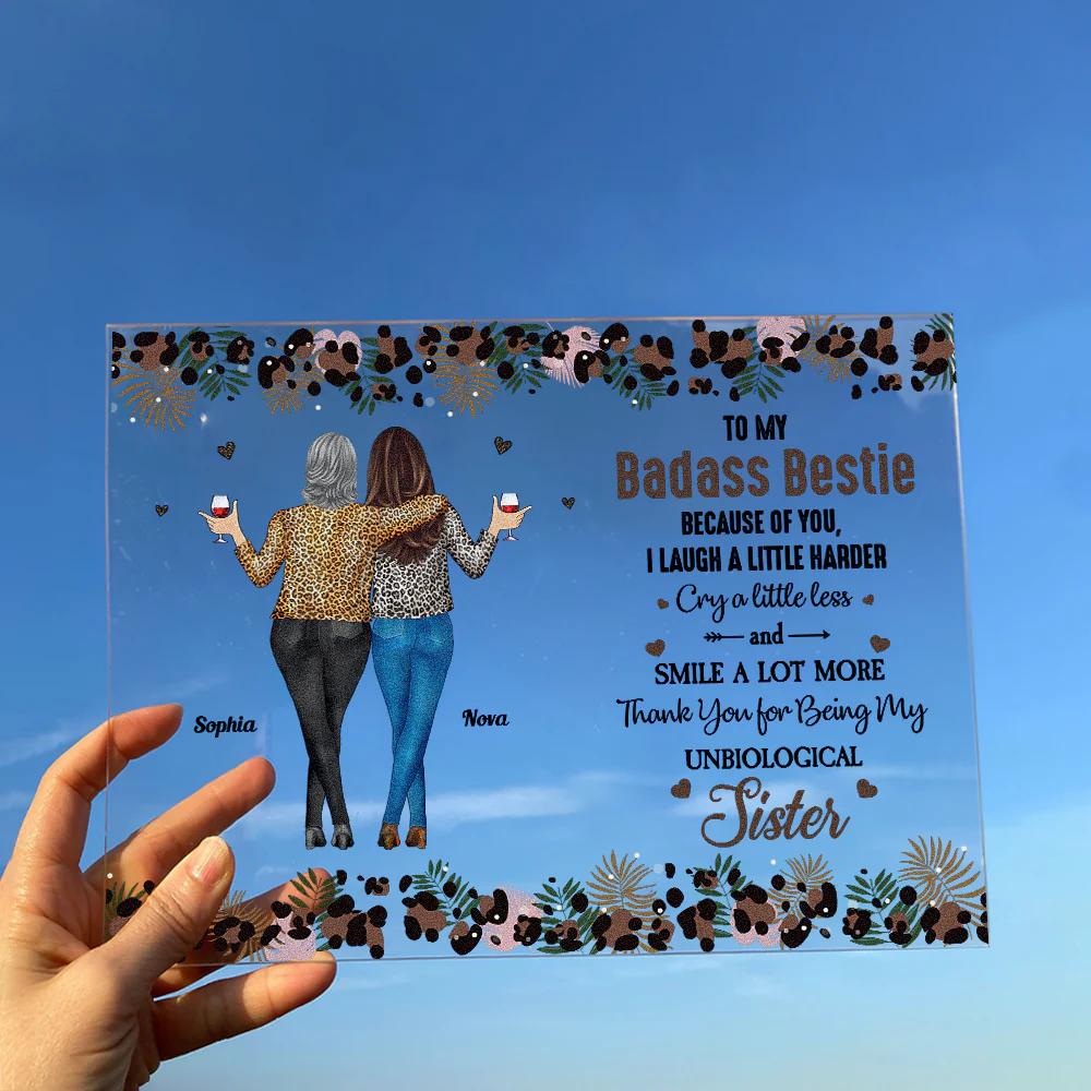 Because Of You I Laugh A Little Harder Friendship - Personalized Acrylic Plaque - Image 4