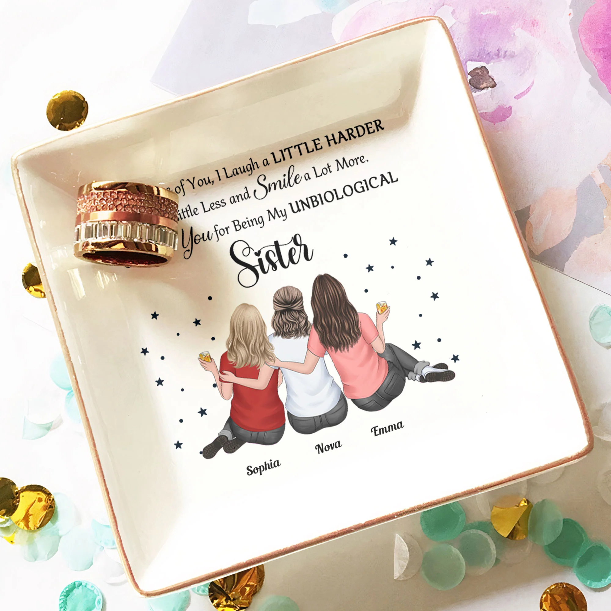 Because Of You, I Laugh A Little Harder Friendship - Personalized Jewelry Dish - Image 3