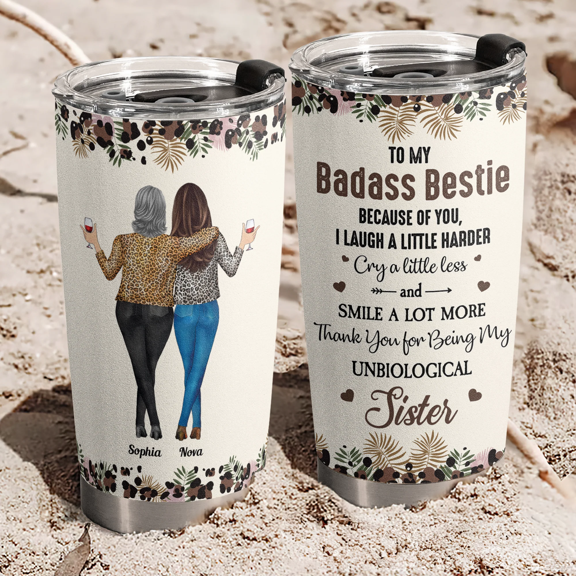 Because Of You I Laugh A Little Harder Friendship - Personalized Tumbler Cup - Gift For Friend - Image 2