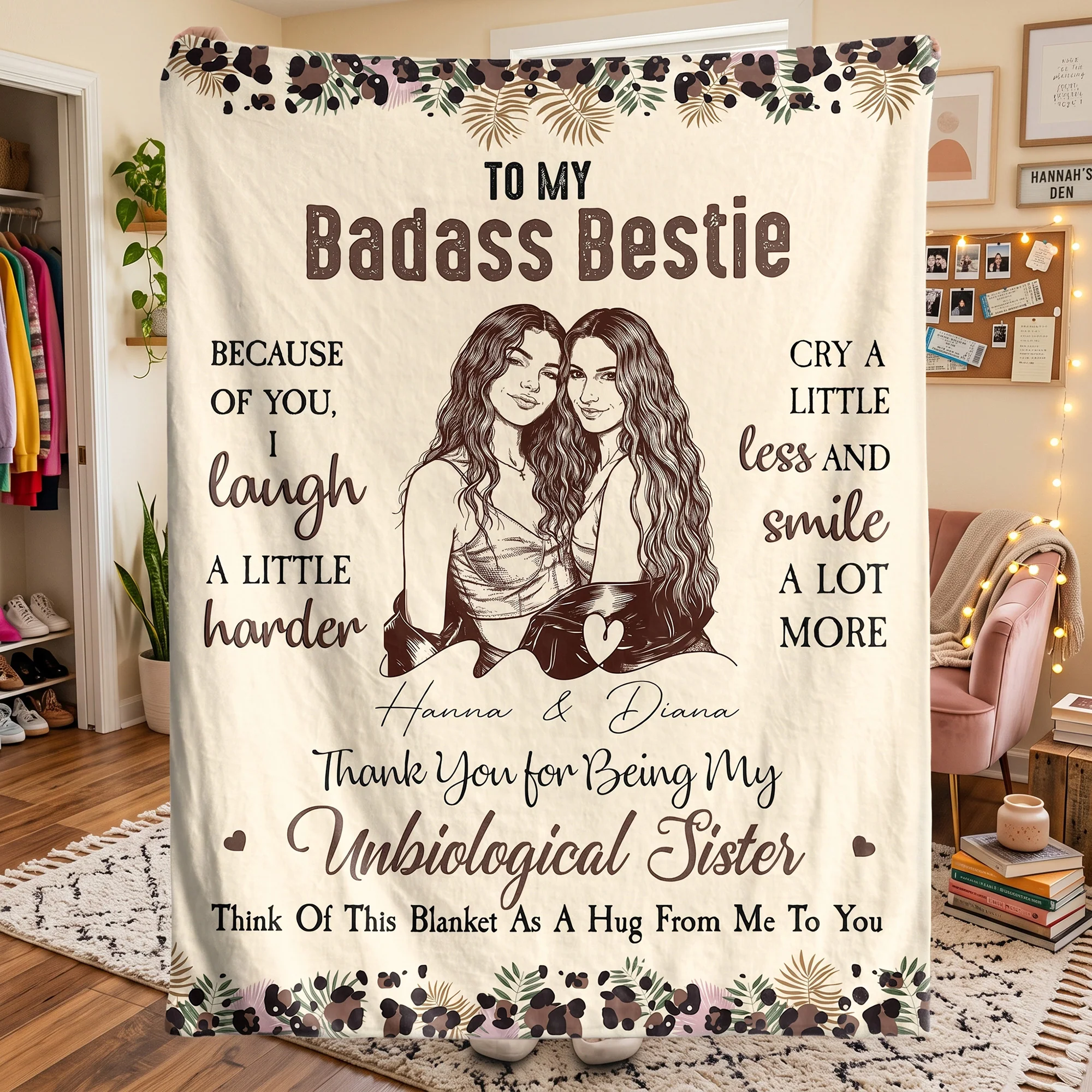 Because Of You, I Laugh A Little Harder Friendship Thank You Gifts - Turn Your Photo Into Art - Personalized Blanket