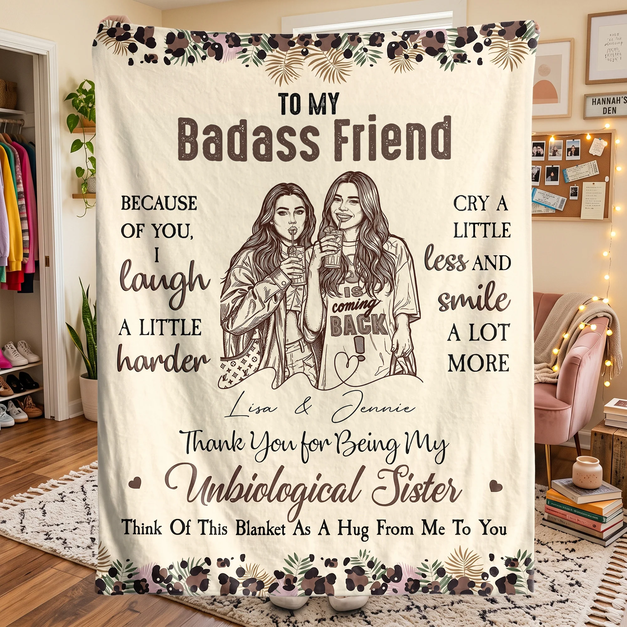 Because Of You, I Laugh A Little Harder Friendship Thank You Gifts - Turn Your Photo Into Art - Personalized Blanket - Image 4