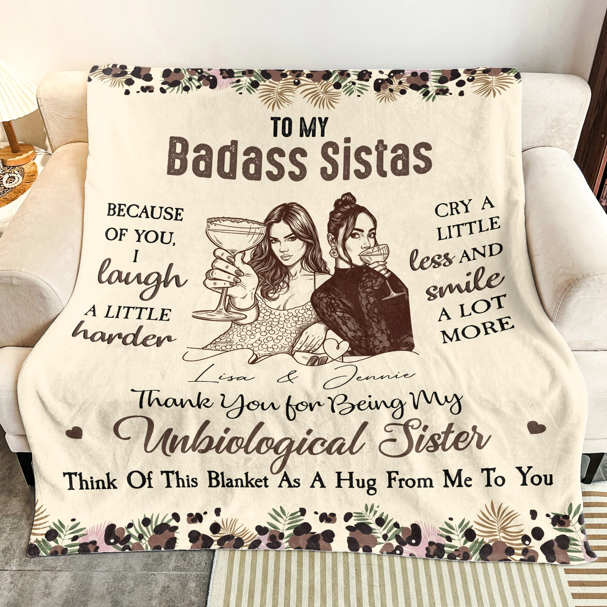 Because Of You, I Laugh A Little Harder Friendship Thank You Gifts - Turn Your Photo Into Art - Personalized Blanket - Image 5