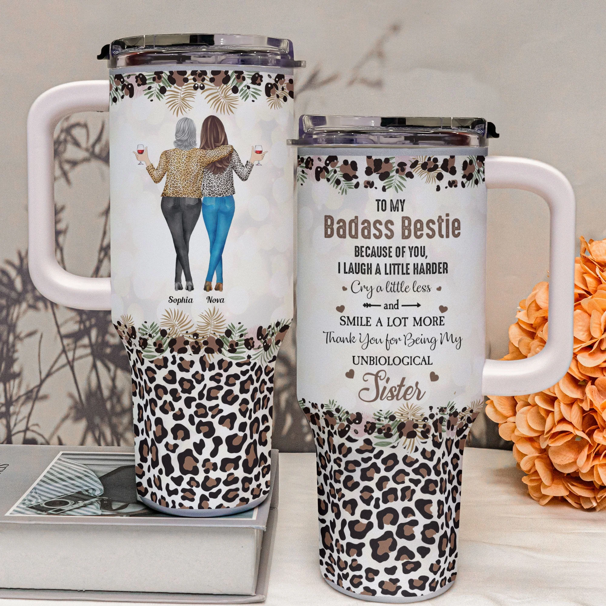 Because Of You I Laugh A Little Harder - Personalized 40oz Tumbler With Straw - Image 3