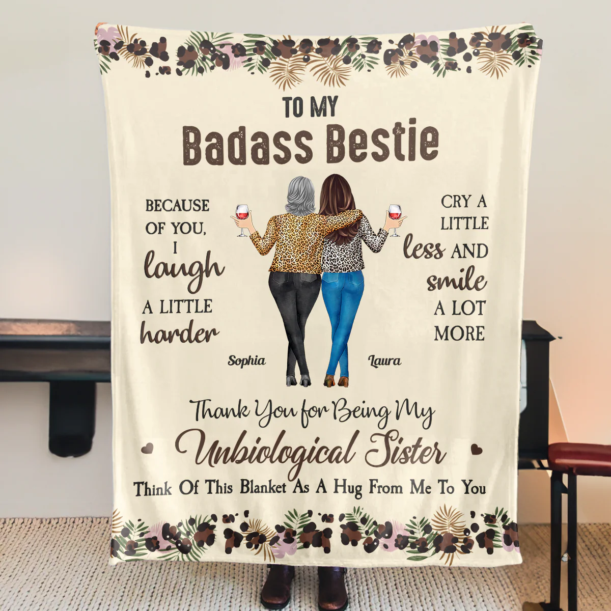 Because Of You, I Laugh A Little Harder - Personalized Blanket - Gift For Friend - Image 2