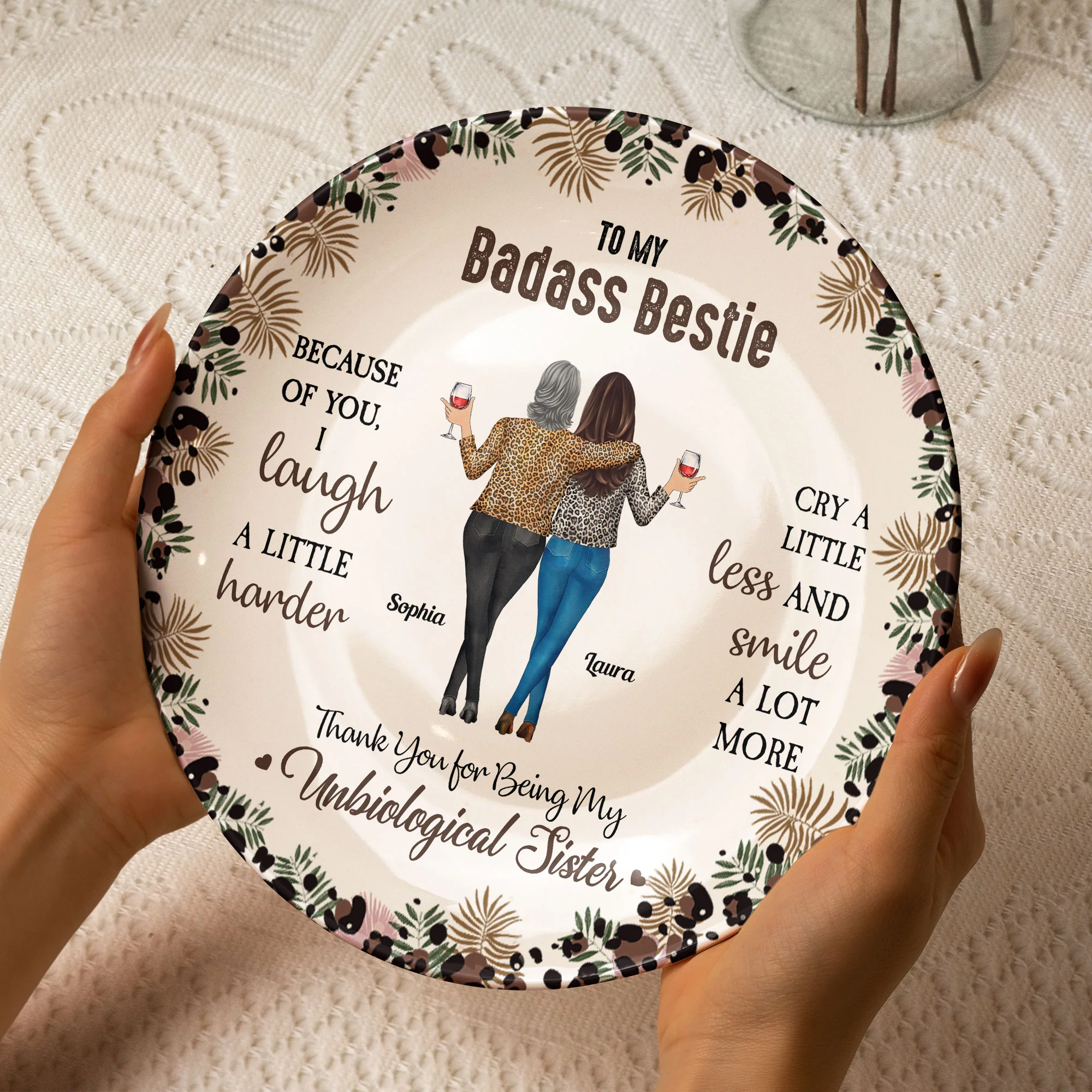 Because Of You, I Laugh A Little Harder - Personalized Ceramic Plate - Image 3