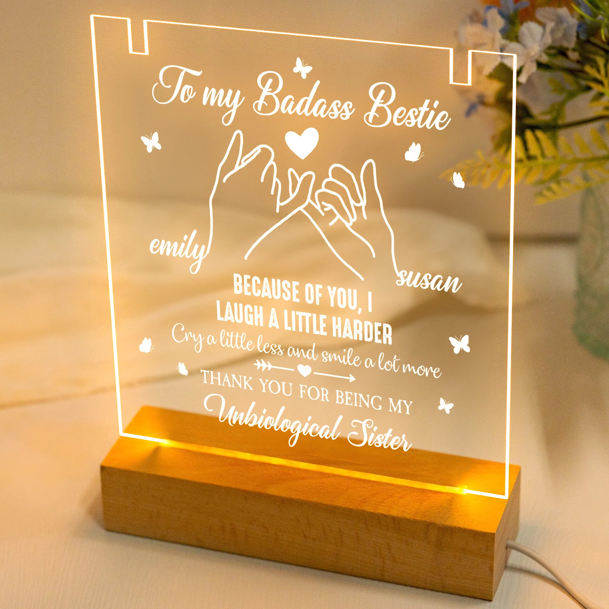 Because Of You I Laugh - Personalized LED Light Acrylic Plaque With Infinity Necklace - Image 2