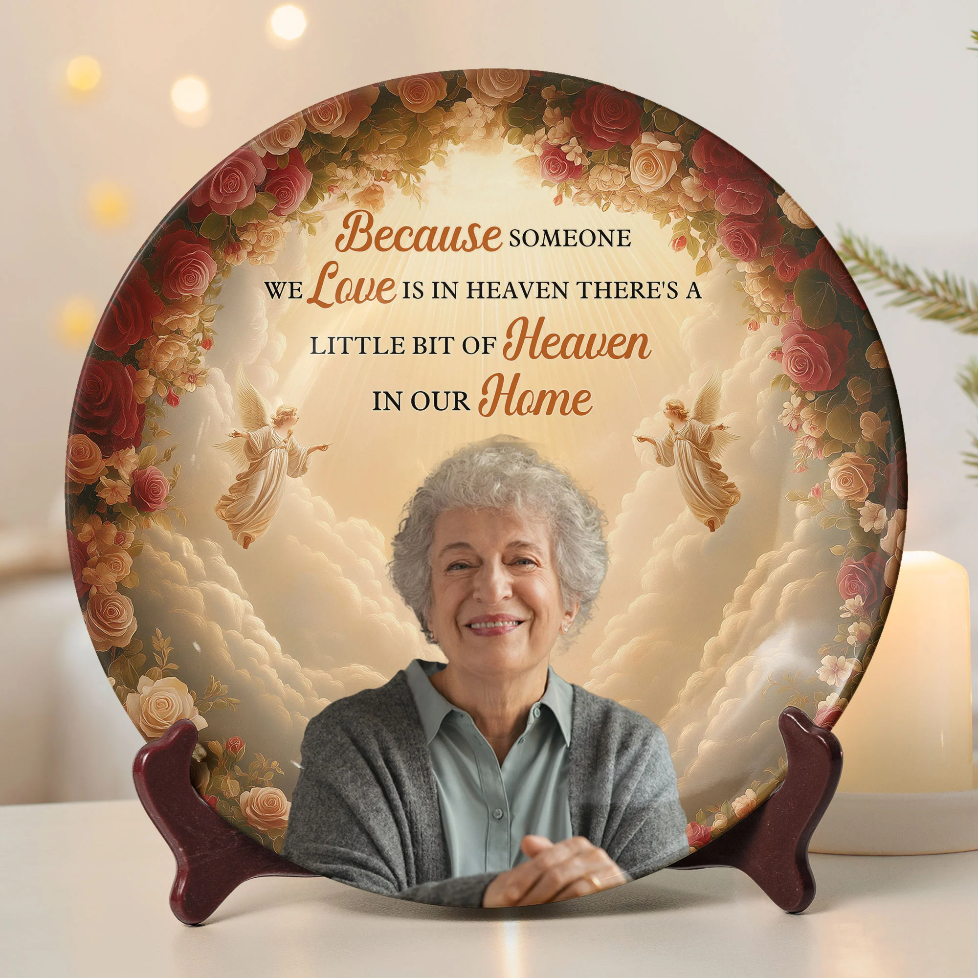 Because Someone We Love Is In Heaven - Personalized Photo Ceramic Plate