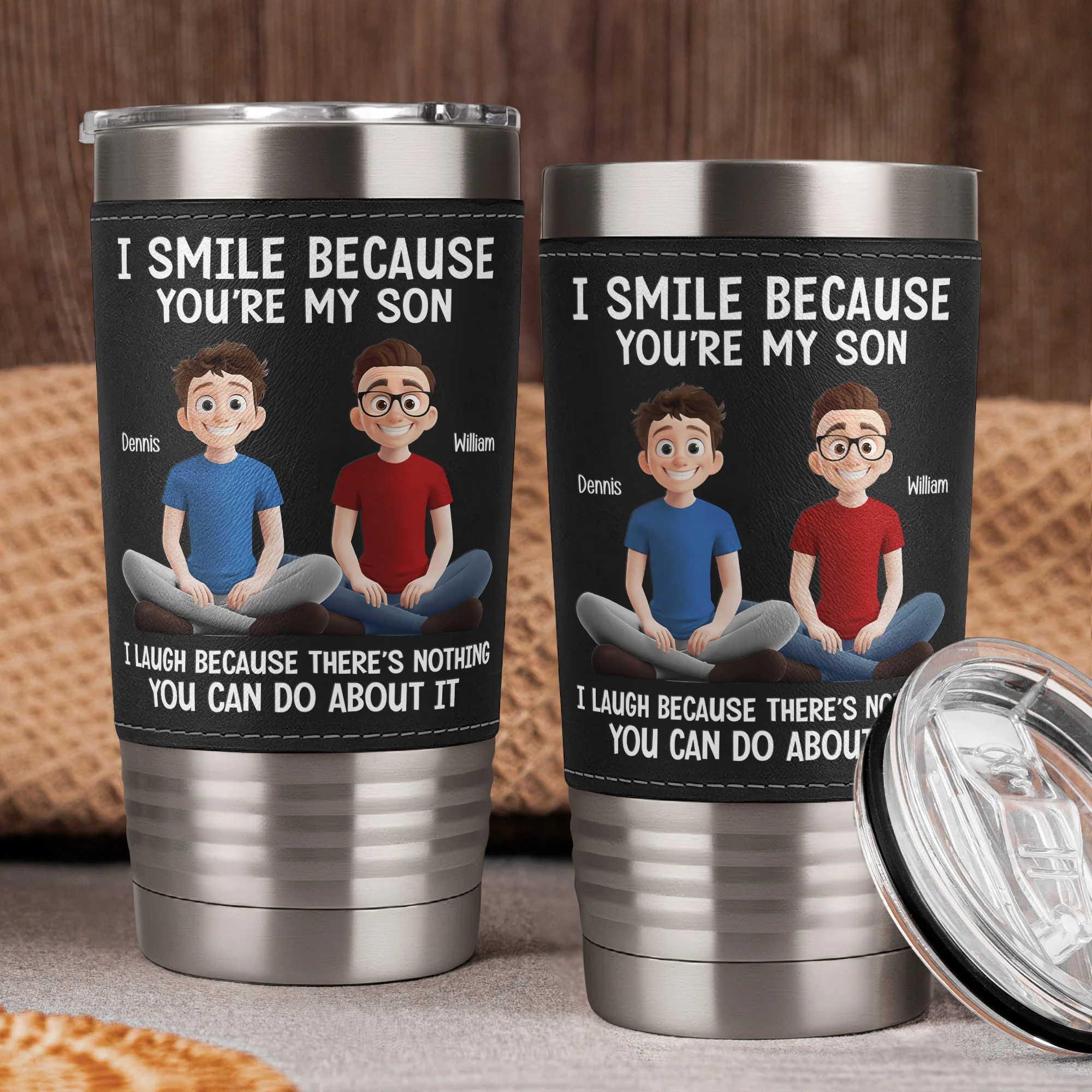 Because You Are My Son - Personalized 20oz Leather Wrapped Tumbler - Image 2
