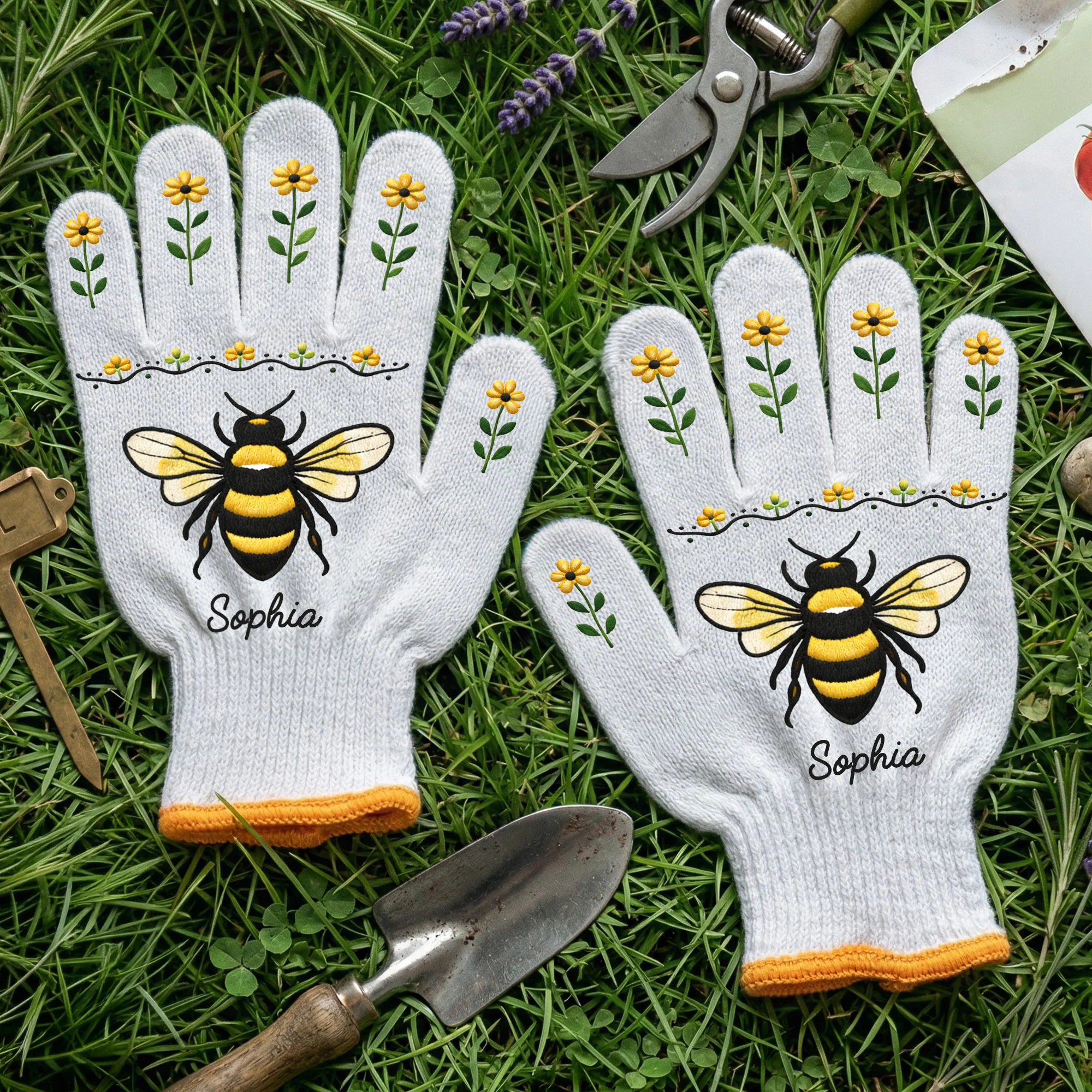 Bee Butterfly Lavender Tomatoes - Personalized Gardening Gloves