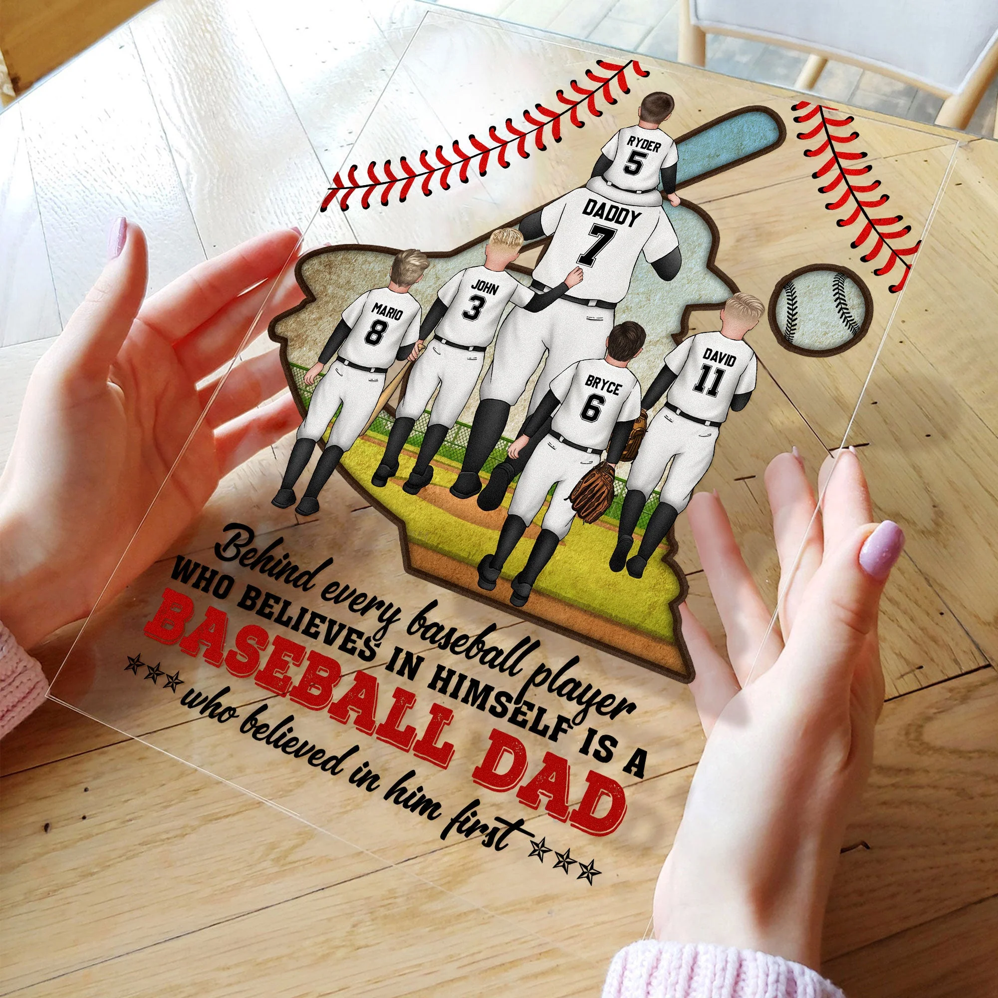 Behind Every Baseball Player Is A Baseball Dad - Personalized Acrylic Plaque - Father's Day, Birthday, Baseball Gift For Dad, Father, Daughter, Son - Image 3