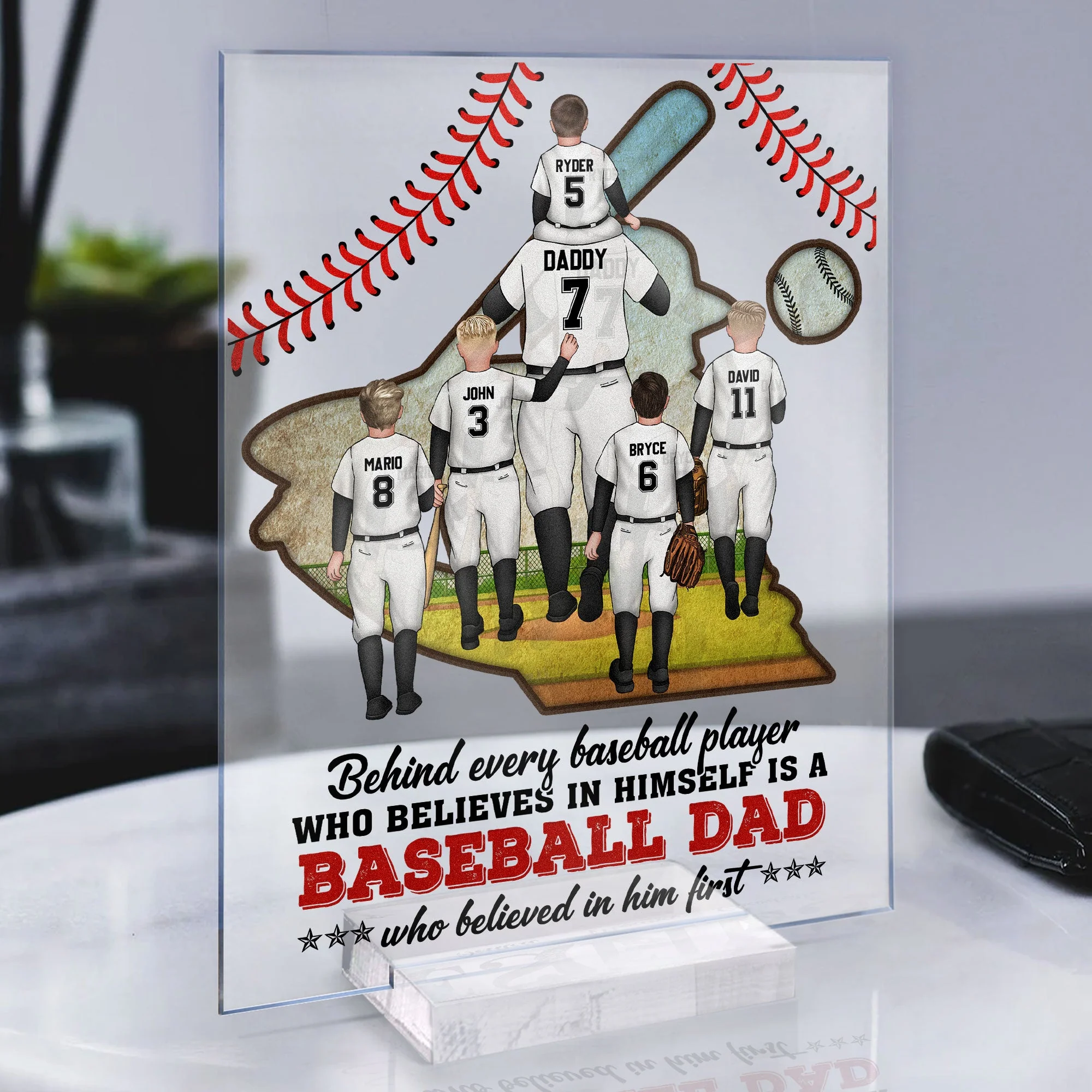 Behind Every Baseball Player Is A Baseball Dad - Personalized Acrylic Plaque - Father's Day, Birthday, Baseball Gift For Dad, Father, Daughter, Son - Image 4
