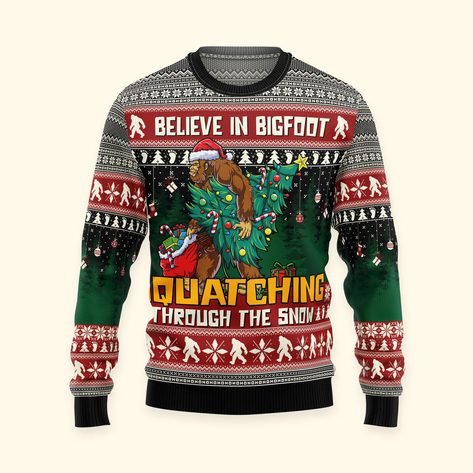 Believe In Bigfoot Squatching Through The Snow - Ugly Sweater - Image 3