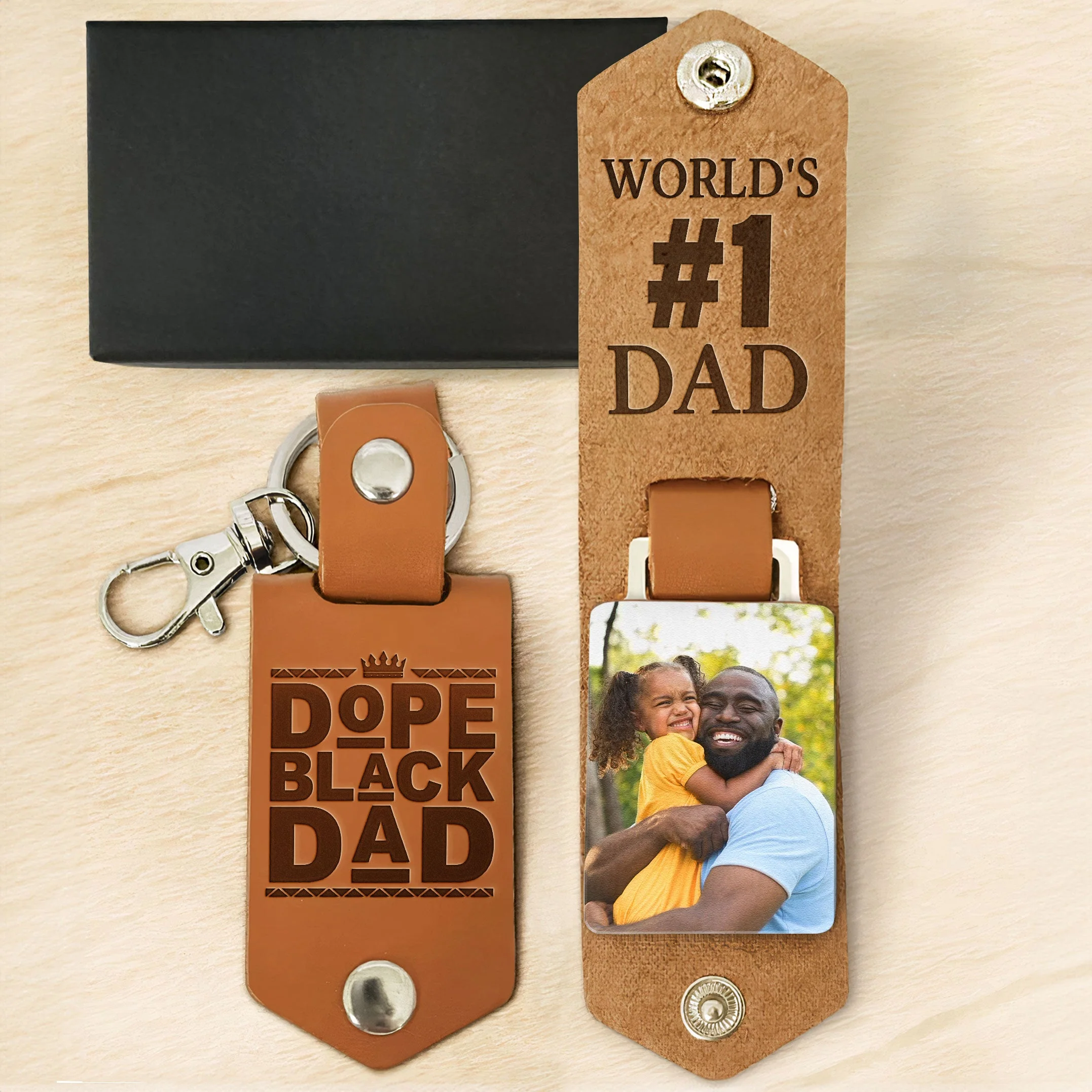Best #1 Dad - Personalized Leather Photo Keychain - Image 5
