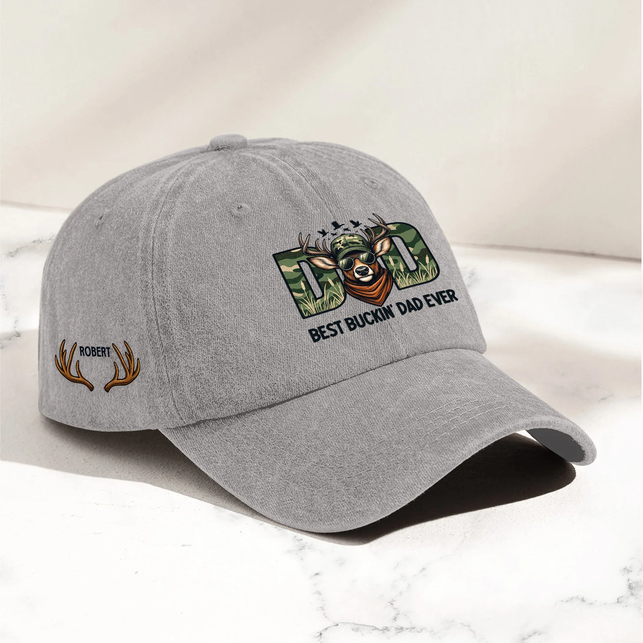 Best Buckin' Dad Ever - Customized With Kids' Names - Personalized Distressed Denim Cap - Image 2