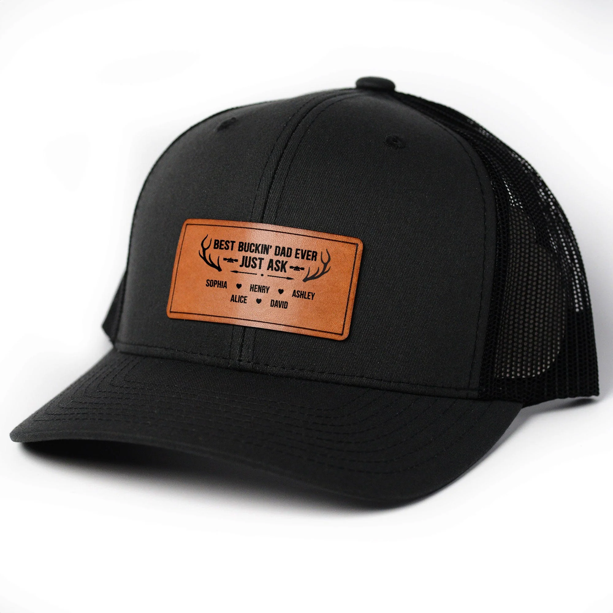 Best Buckin Dad Ever - Personalized Leather Patch Hat - Image 5