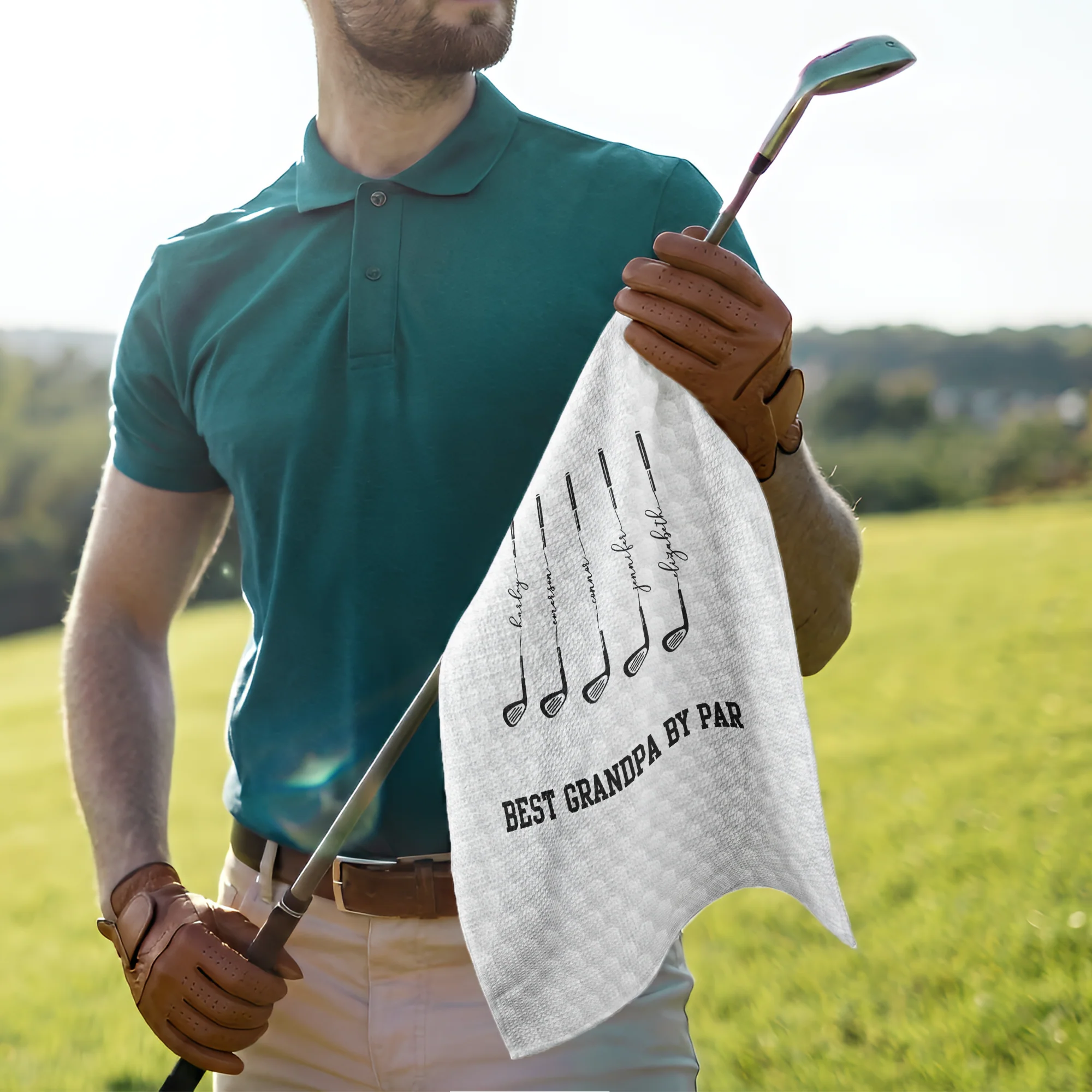Best Dad By Par, Best Grandpa By Par - Personalized Golf Towel - Image 4