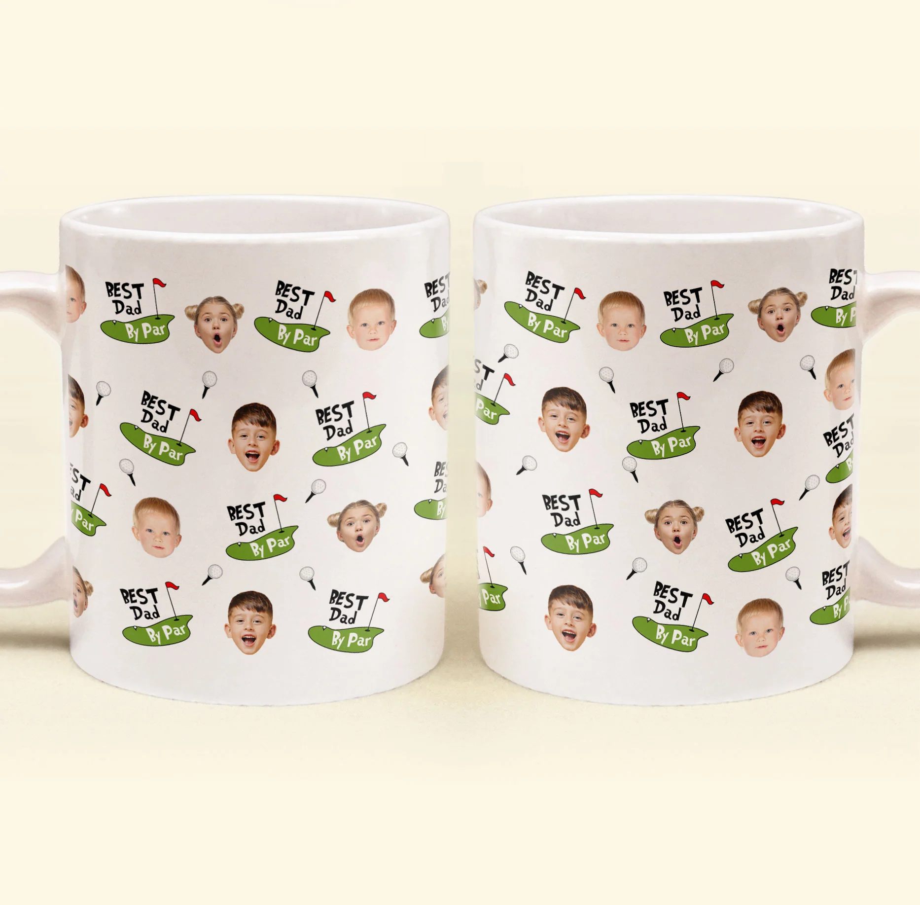 Best Dad By Par Funny Mug Golf Dad Custom Kid Face - Personalized Mug - Image 2