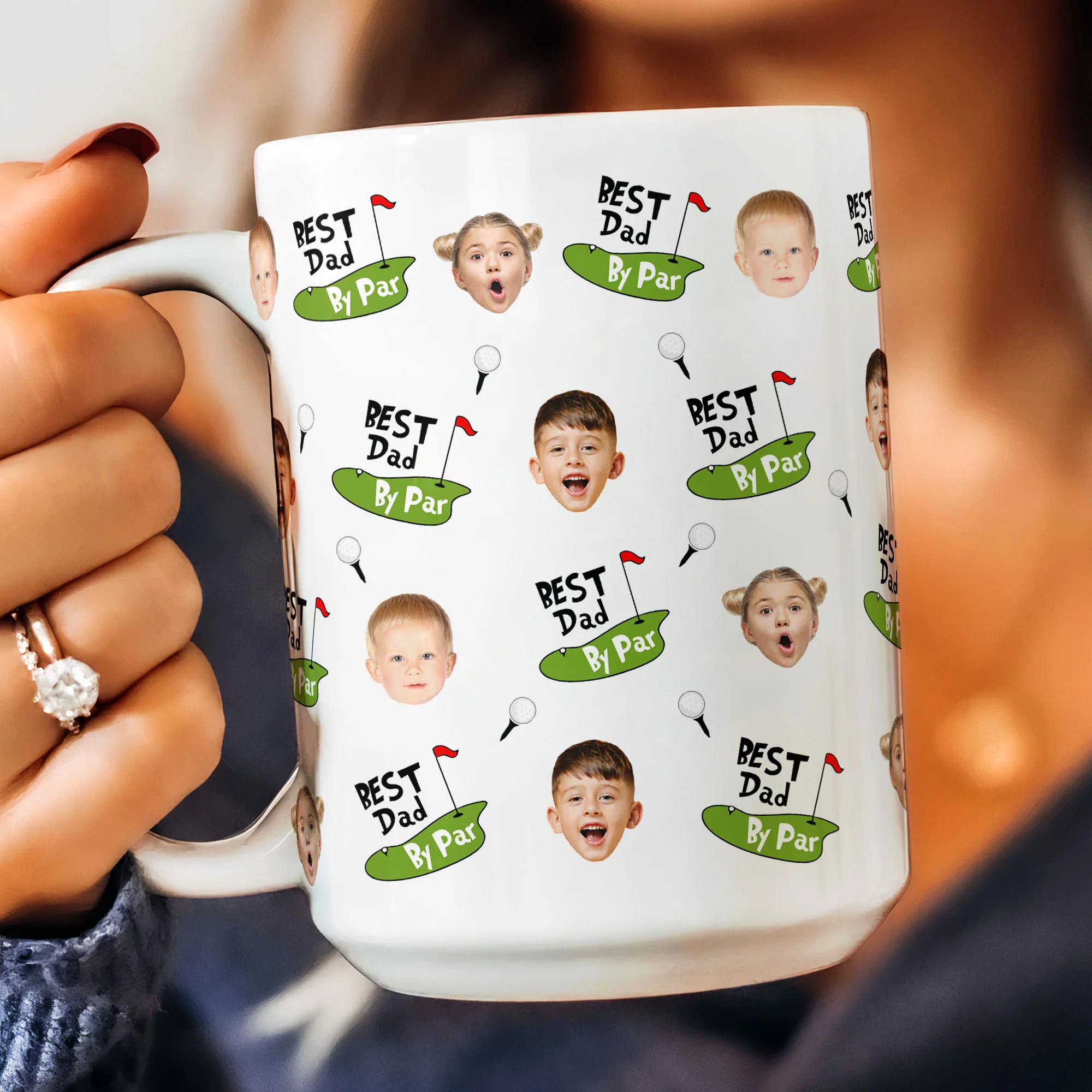Best Dad By Par Funny Mug Golf Dad Custom Kid Face - Personalized Mug - Image 5