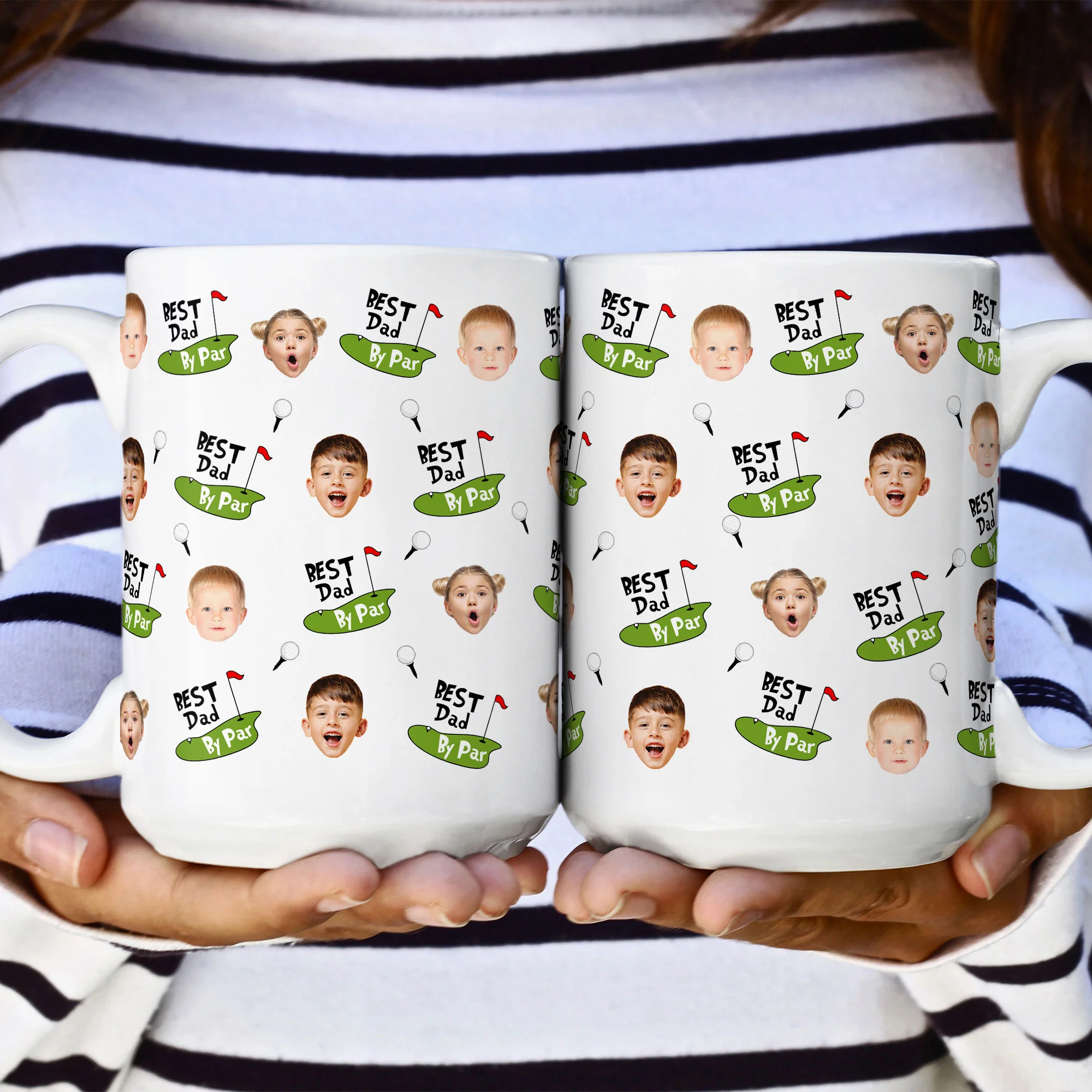 Best Dad By Par Funny Mug Golf Dad Custom Kid Face - Personalized Mug - Image 7