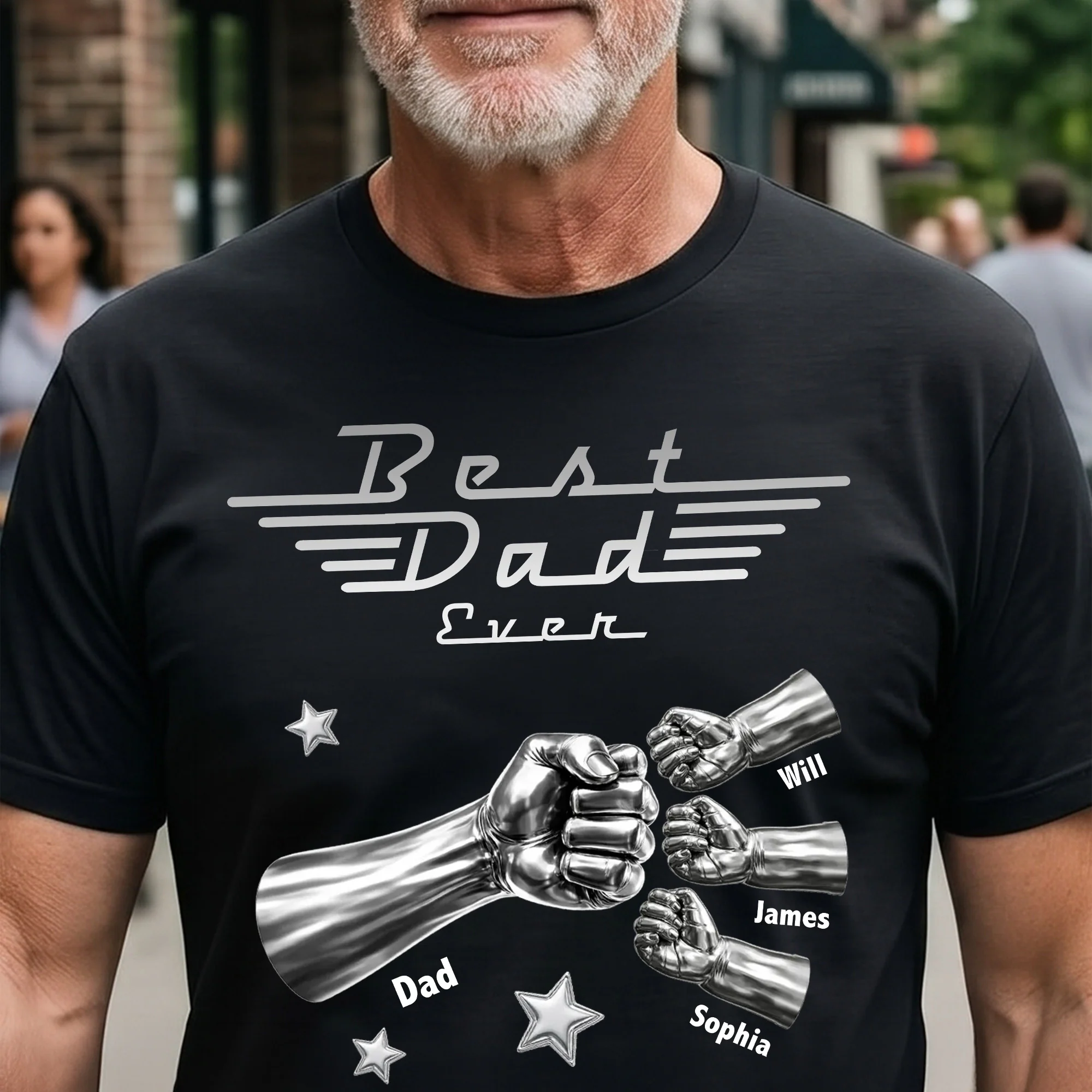 Best Dad Ever, Best Papa Ever - Metalic Fist Bump - Personalized Shirt - Image 2