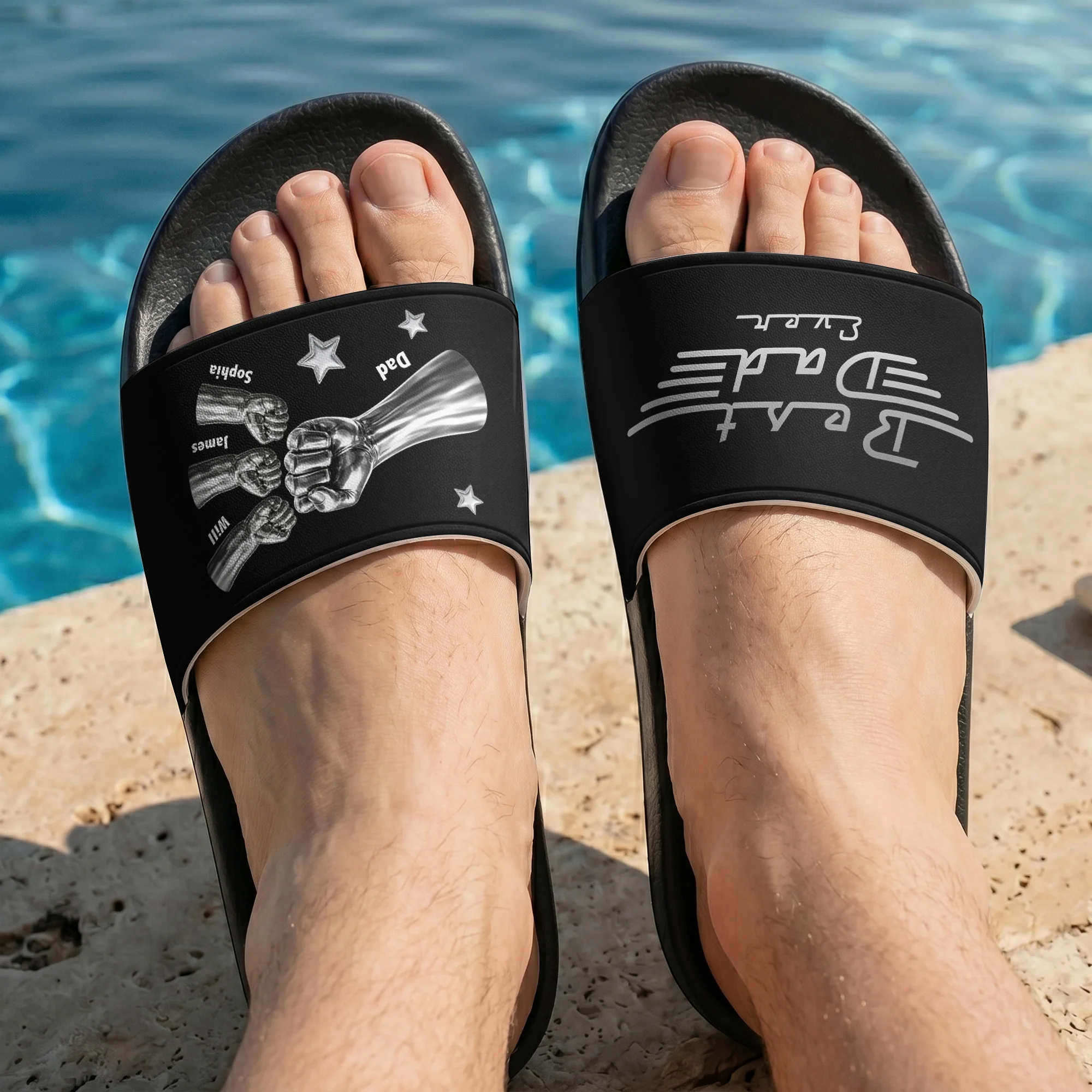 Best Dad Ever, Best Papa Ever - With Fist Bumps & Kids' Names - Personalized Slide Sandals - Image 3