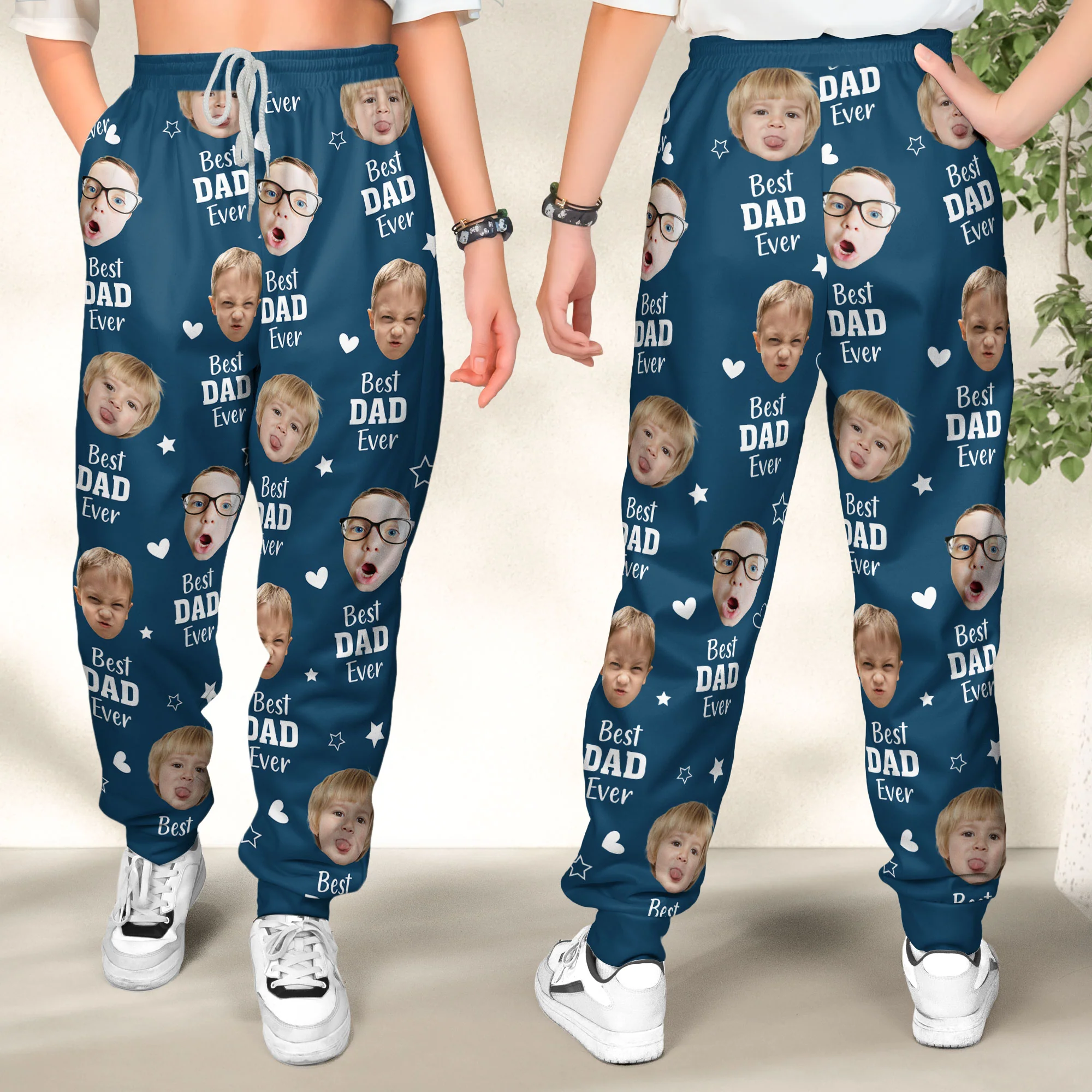 Best Dad Ever Custom Kids Faces - Personalized Photo Sweatpants - Image 2