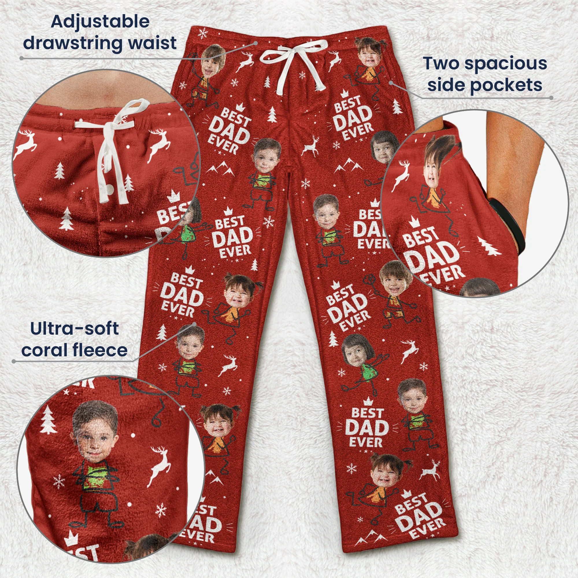 Best Dad Ever Custom Photo - Personalized Photo Fleece Pajamas Pants - Image 7
