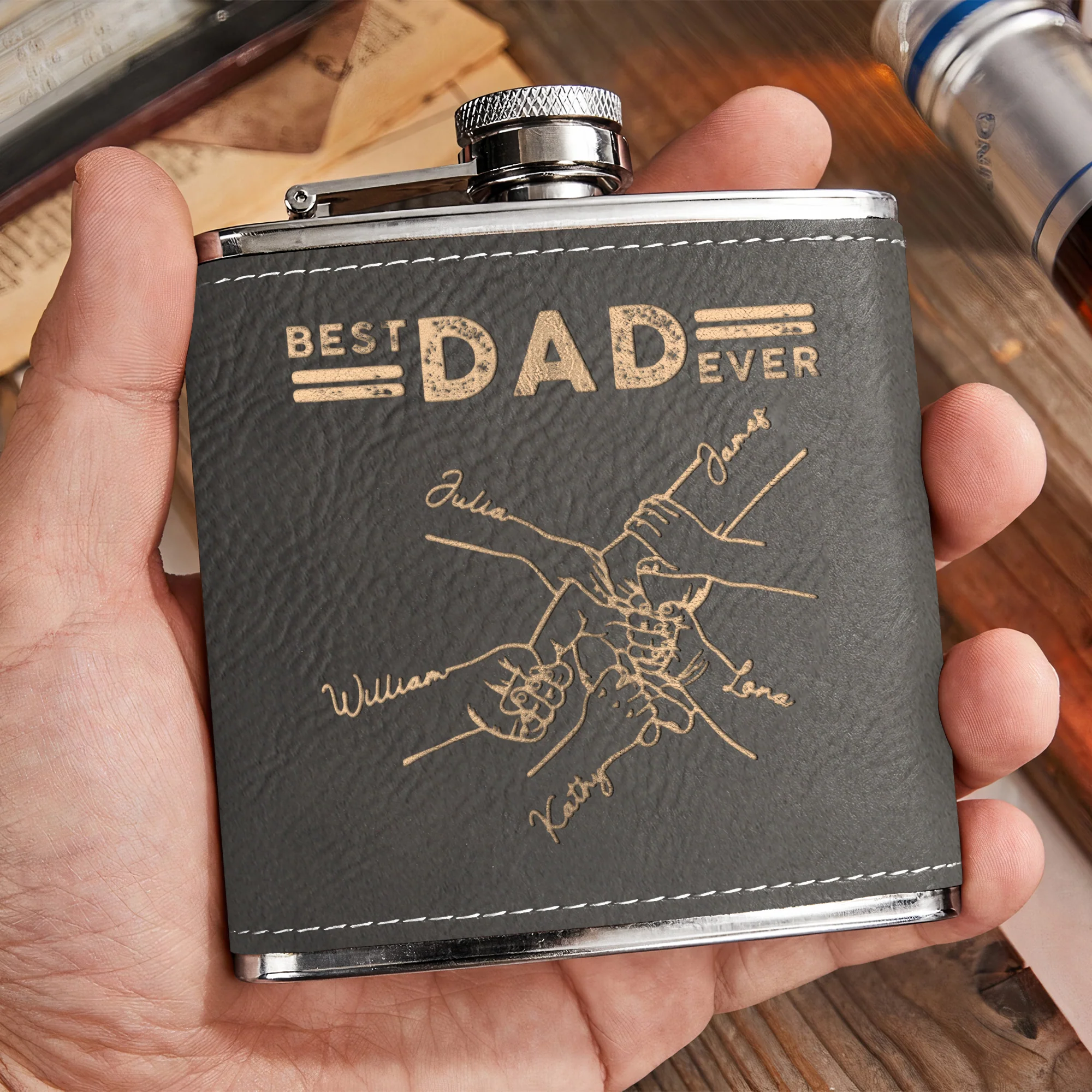 Best Dad Ever Father's Day Gifts - Personalized Leather Flask - Image 4