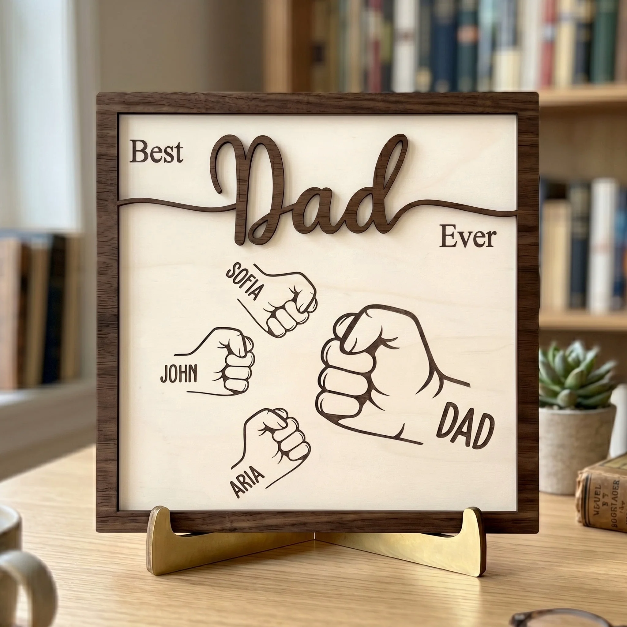Best Dad Ever Fist Bump Father's Day Gift For Dad, Grandpa - Personalized Wooden Plaque - Image 3
