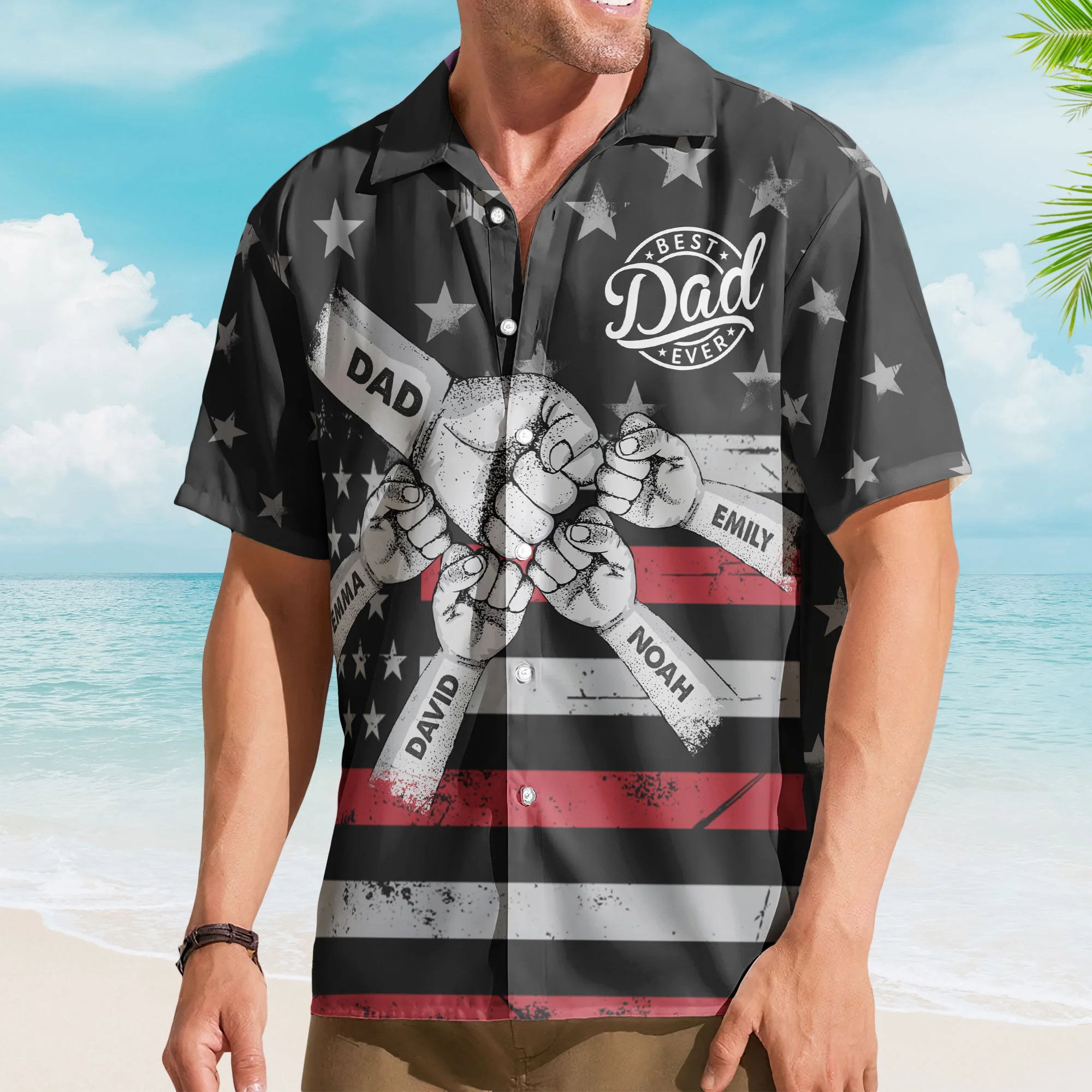 Best Dad Ever Fist Bump - Personalized Hawaiian Shirt - Image 3