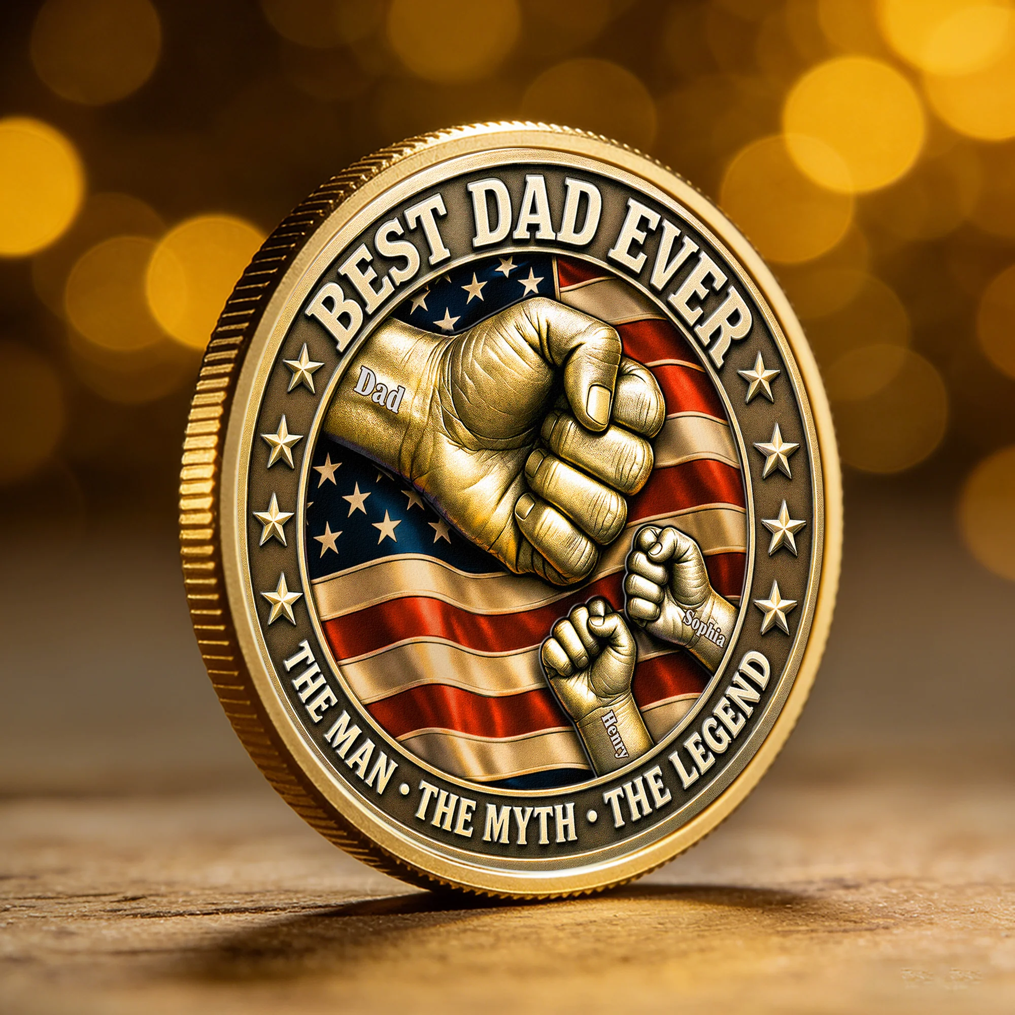 Best Dad Ever Fist Bumps With Kids' Names - Personalized Coin