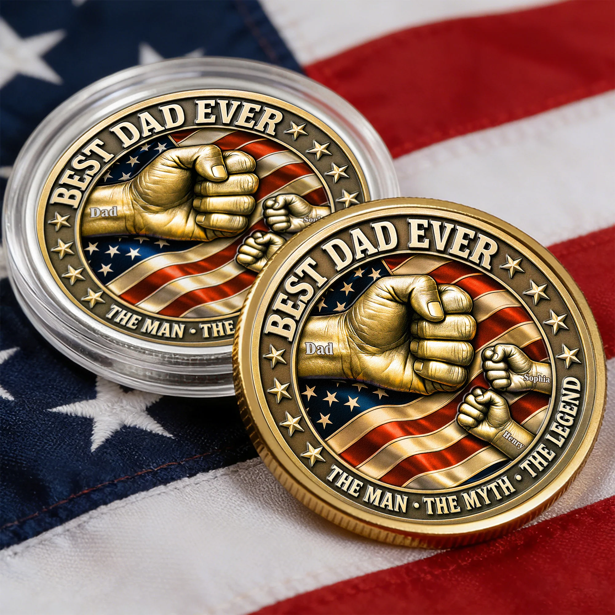 Best Dad Ever Fist Bumps With Kids' Names - Personalized Coin - Image 6