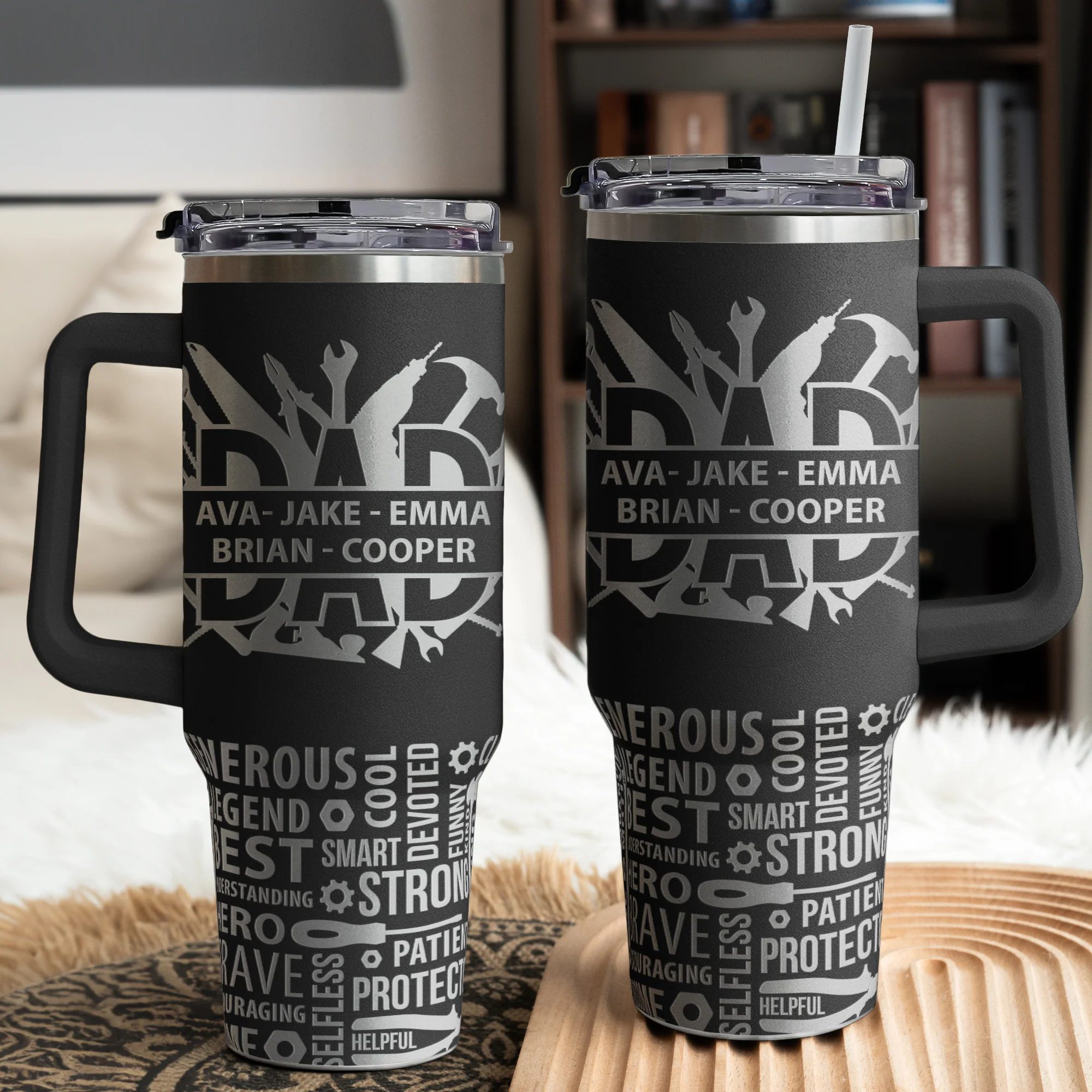 Best Dad Ever Gift Dad Tools Custom Kids Names - Personalized 40oz Tumbler - Image 2