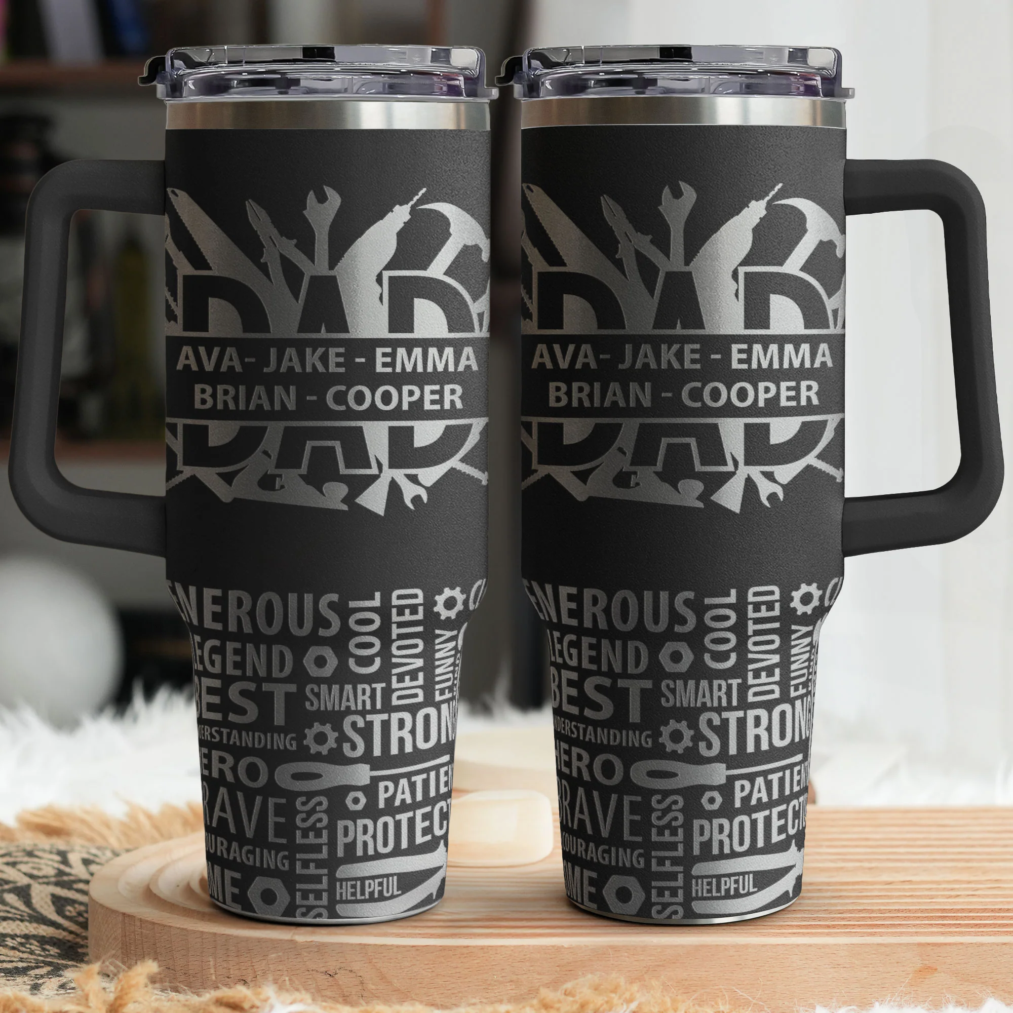 Best Dad Ever Gift Dad Tools Custom Kids Names - Personalized 40oz Tumbler - Image 3