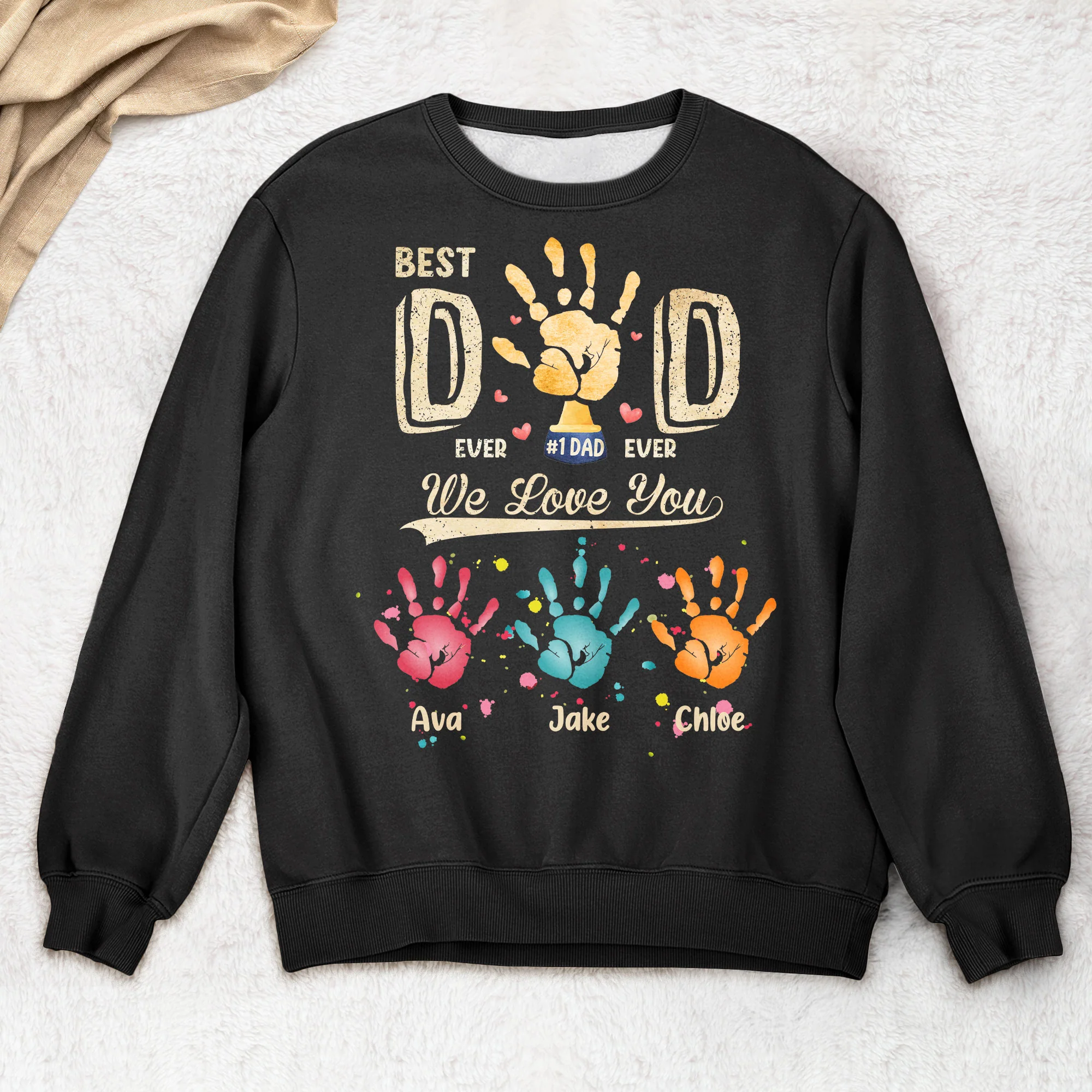 Best Dad Ever Hand Print Custom Kids Names - Personalized Shirt - Image 3