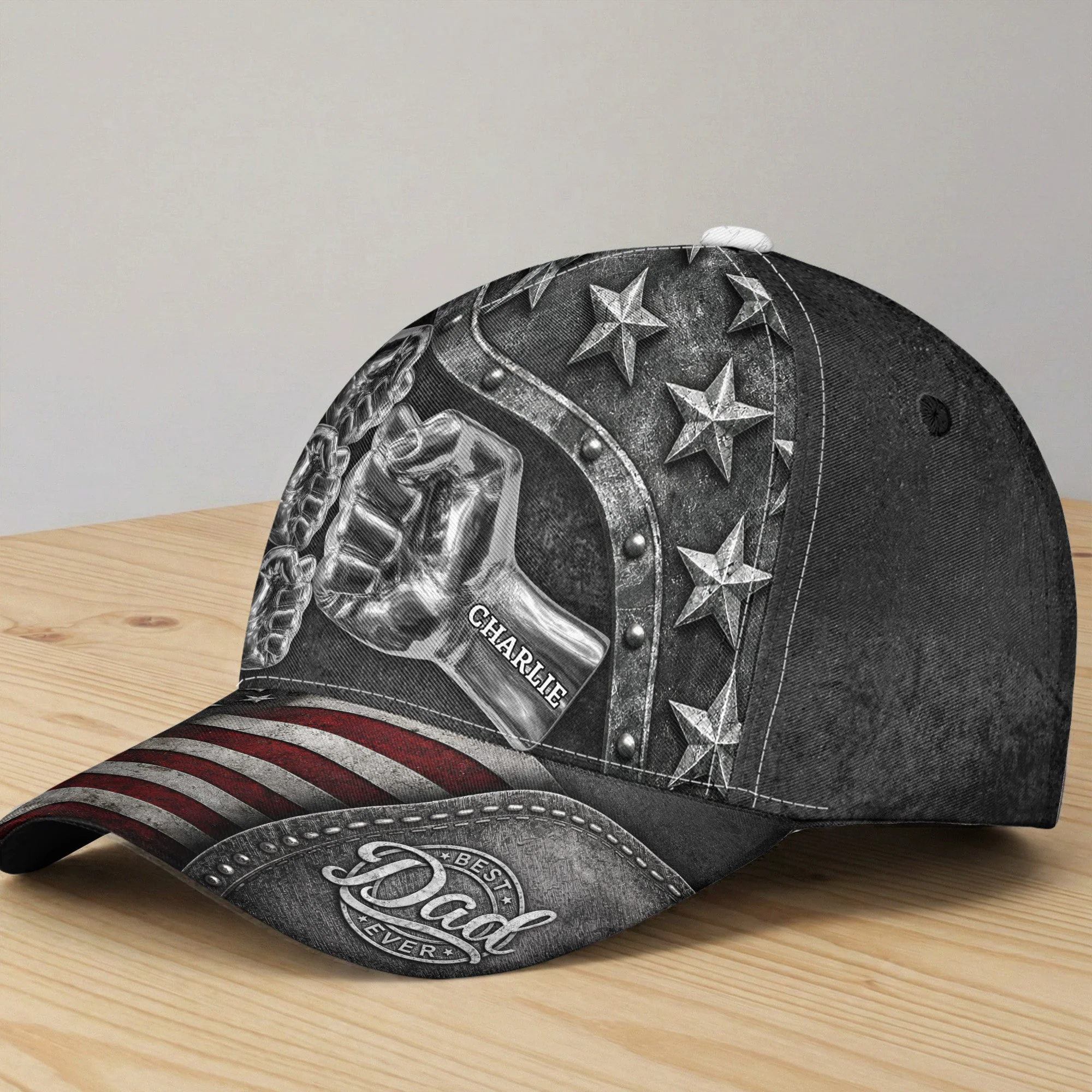 Best Dad Ever - Metal Style Print - Personalized Cap - Image 2