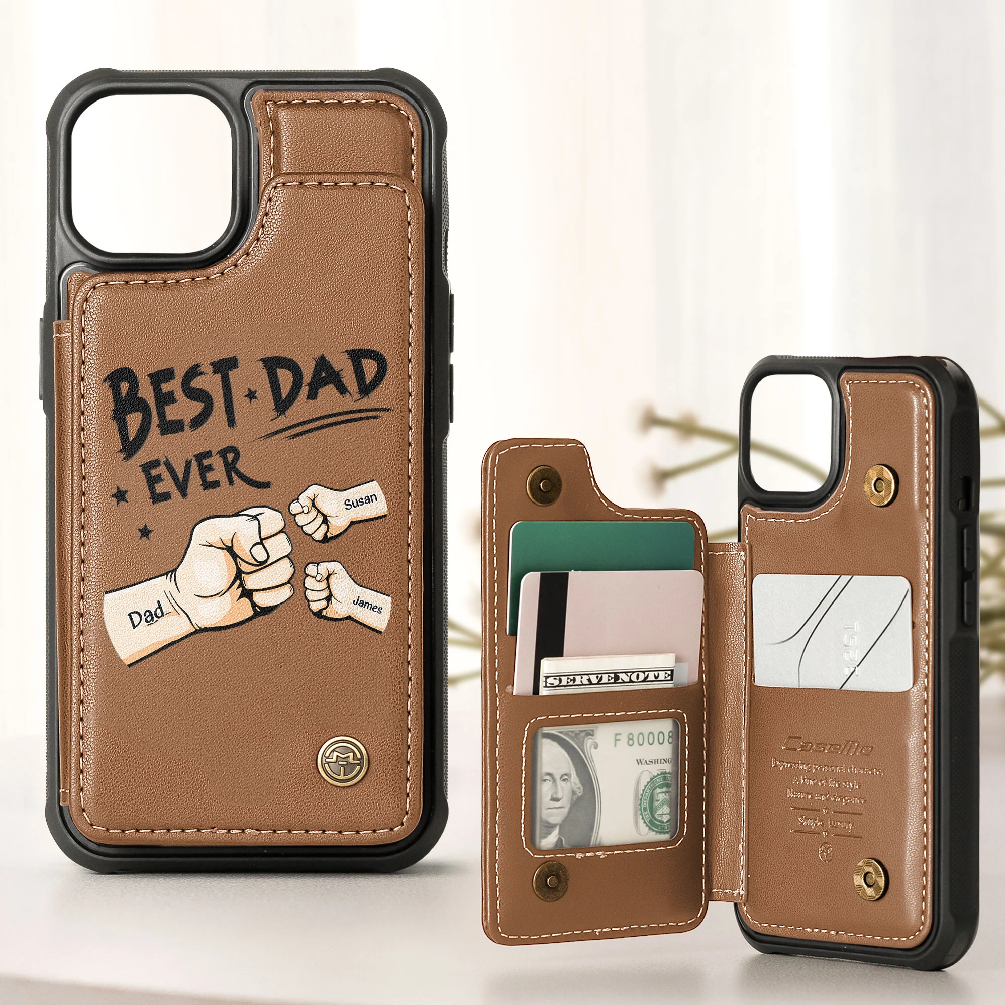 Best Dad Ever - Personalized Leather Flip Wallet Phone Case - Image 4
