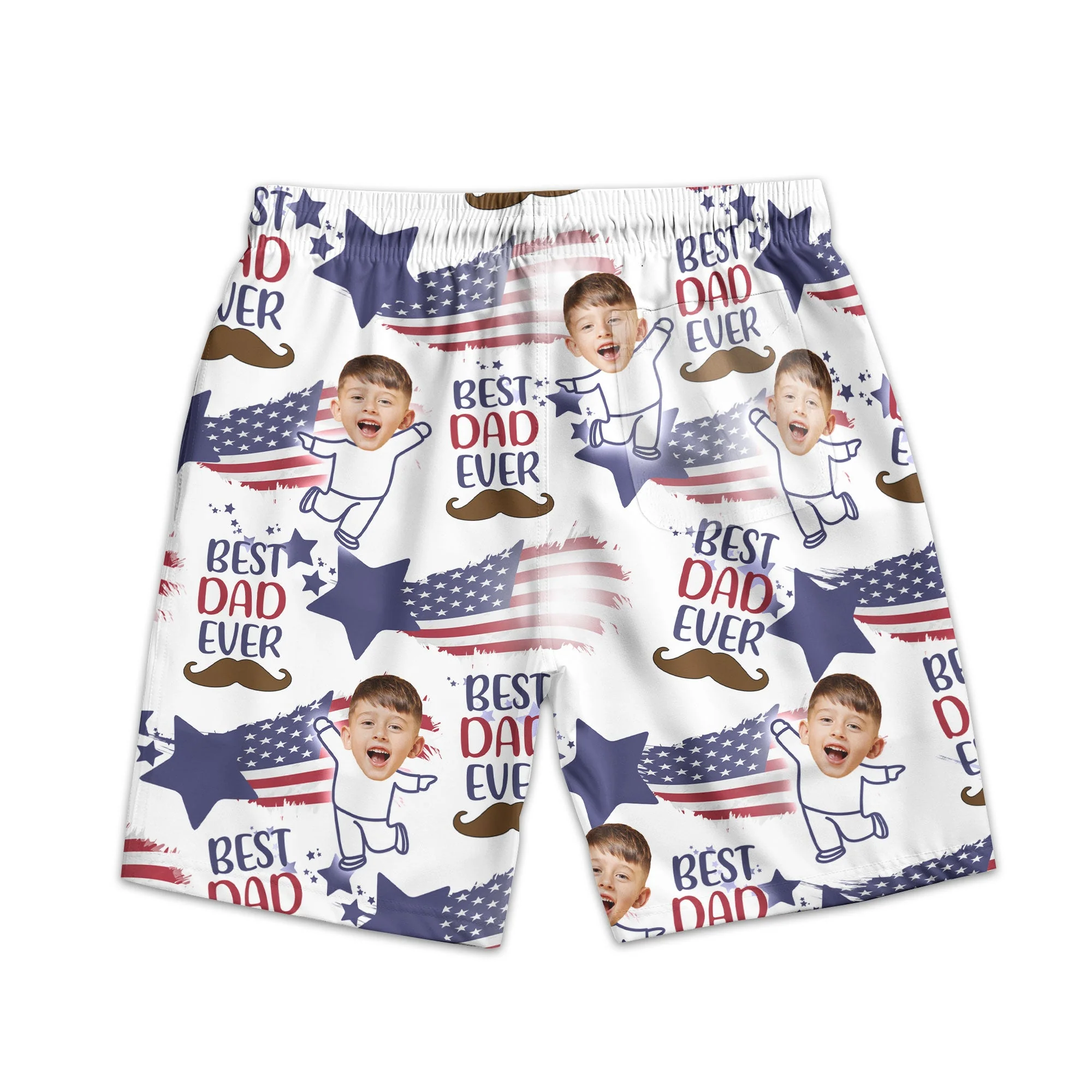 Photo Inserted Best Dad Ever - Personalized Photo Men's Beach Shorts - Image 3