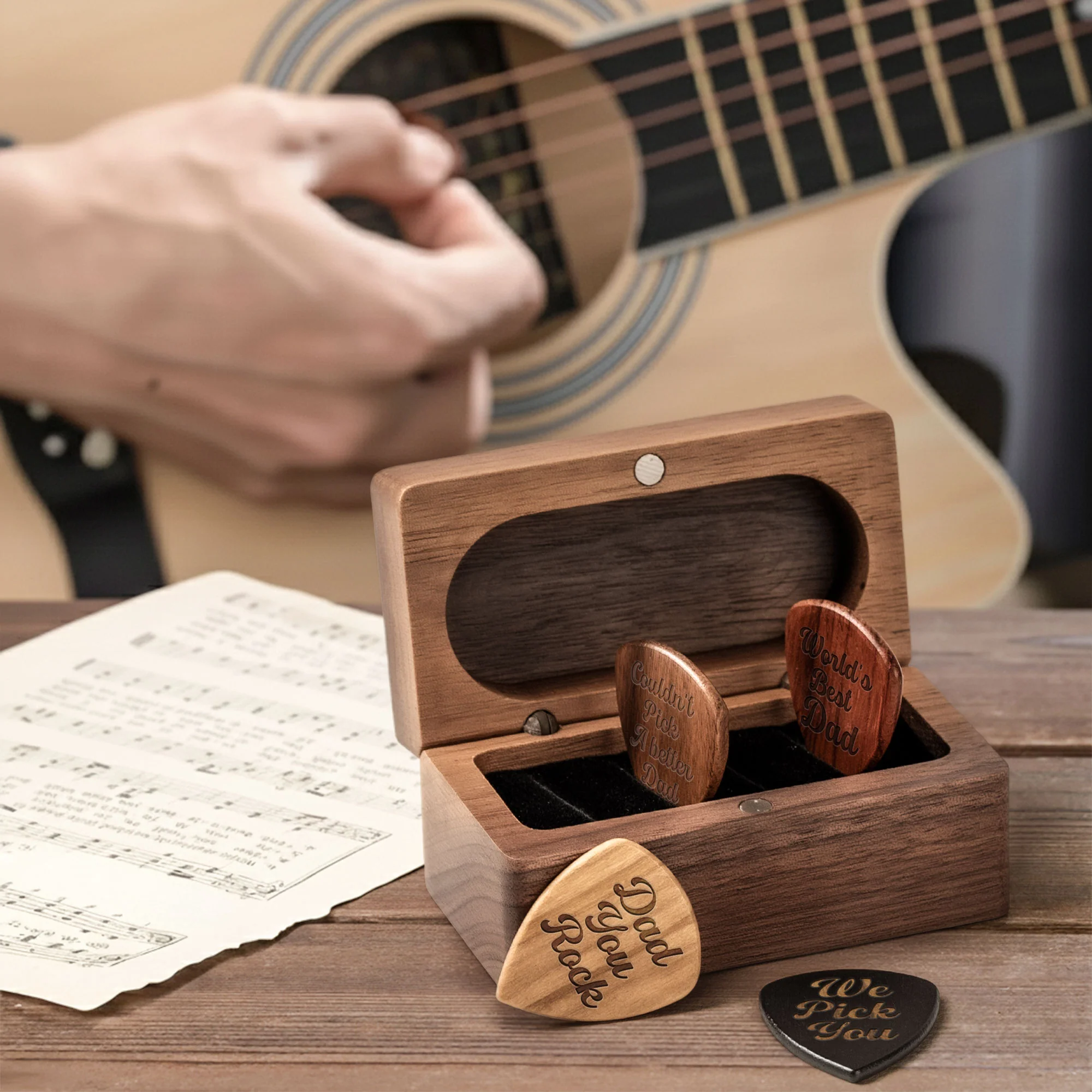 Best Dad Ever - Personalized Wooden Guitar Pick Box - Image 4